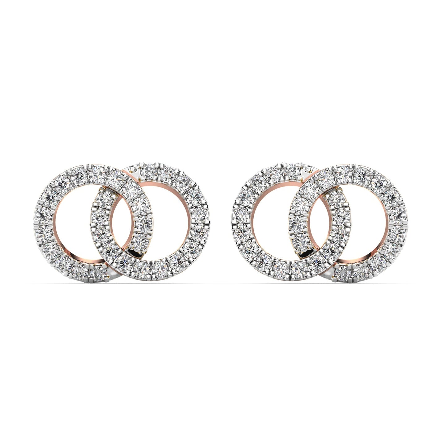 Dual Circle Diamond Earrings-Rose Gold