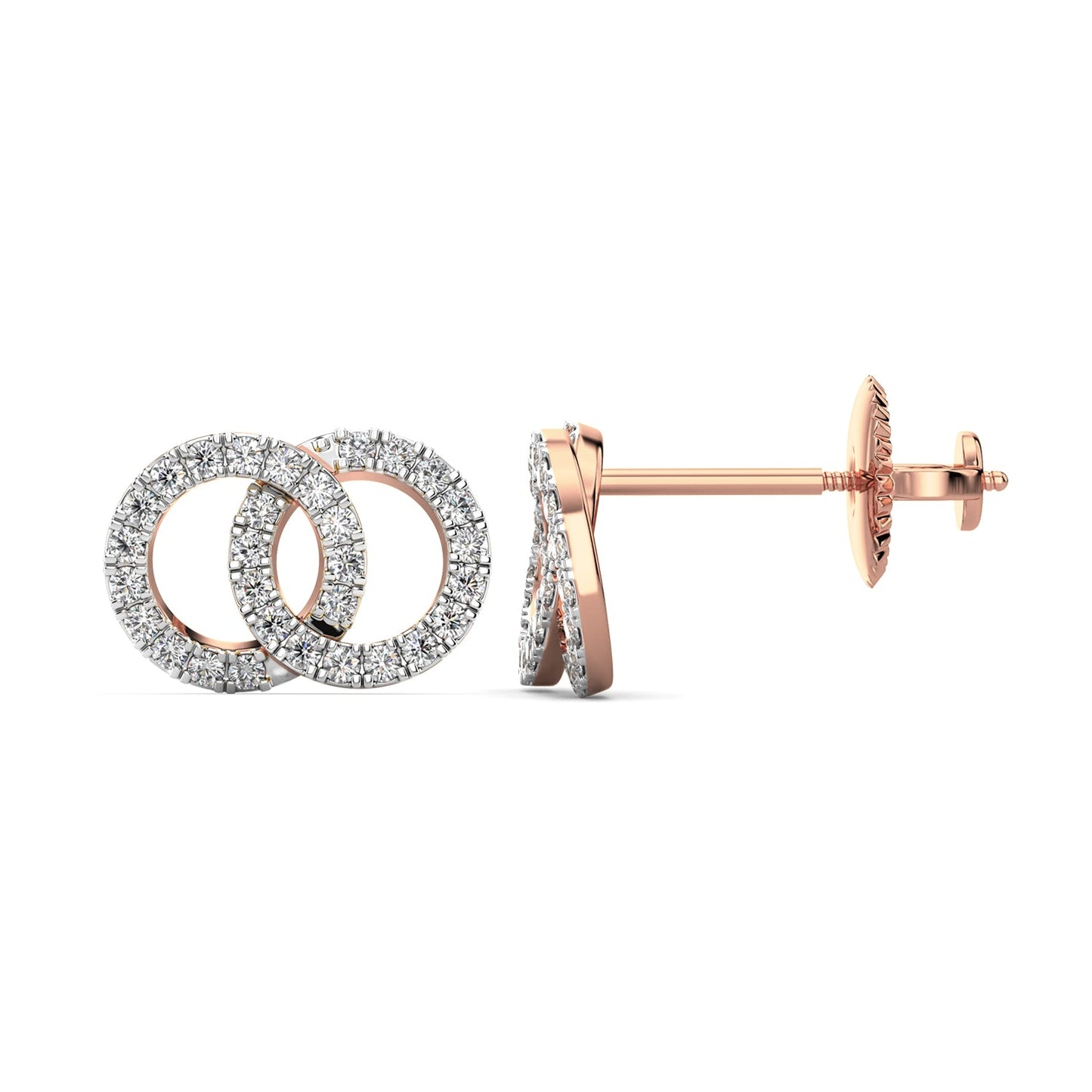 Dual Circle Diamond Earrings-Rose Gold