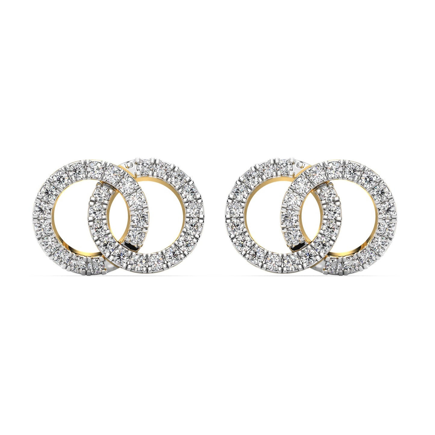 Dual Circle Diamond Earrings-Yellow Gold