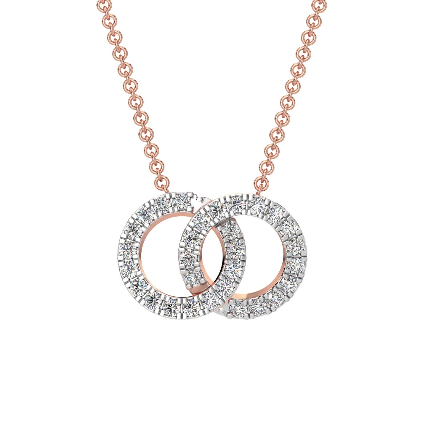Dual Circle Diamond Chain Necklace-Rose Gold