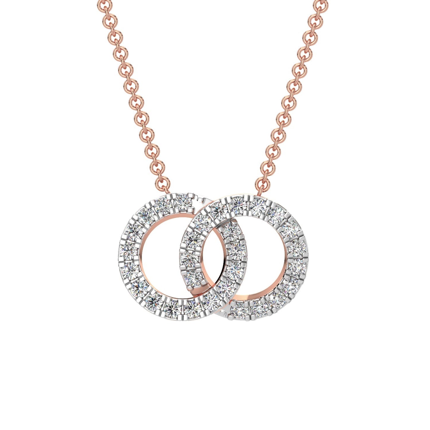Dual Circle Diamond Chain Necklace-Rose Gold