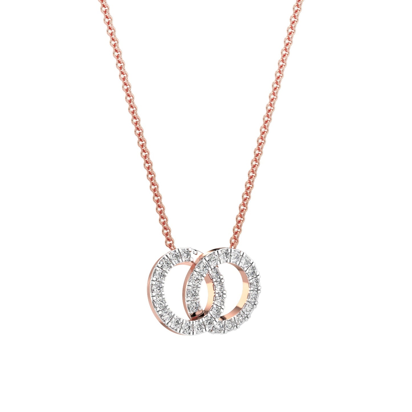 Dual Circle Diamond Chain Necklace-Rose Gold