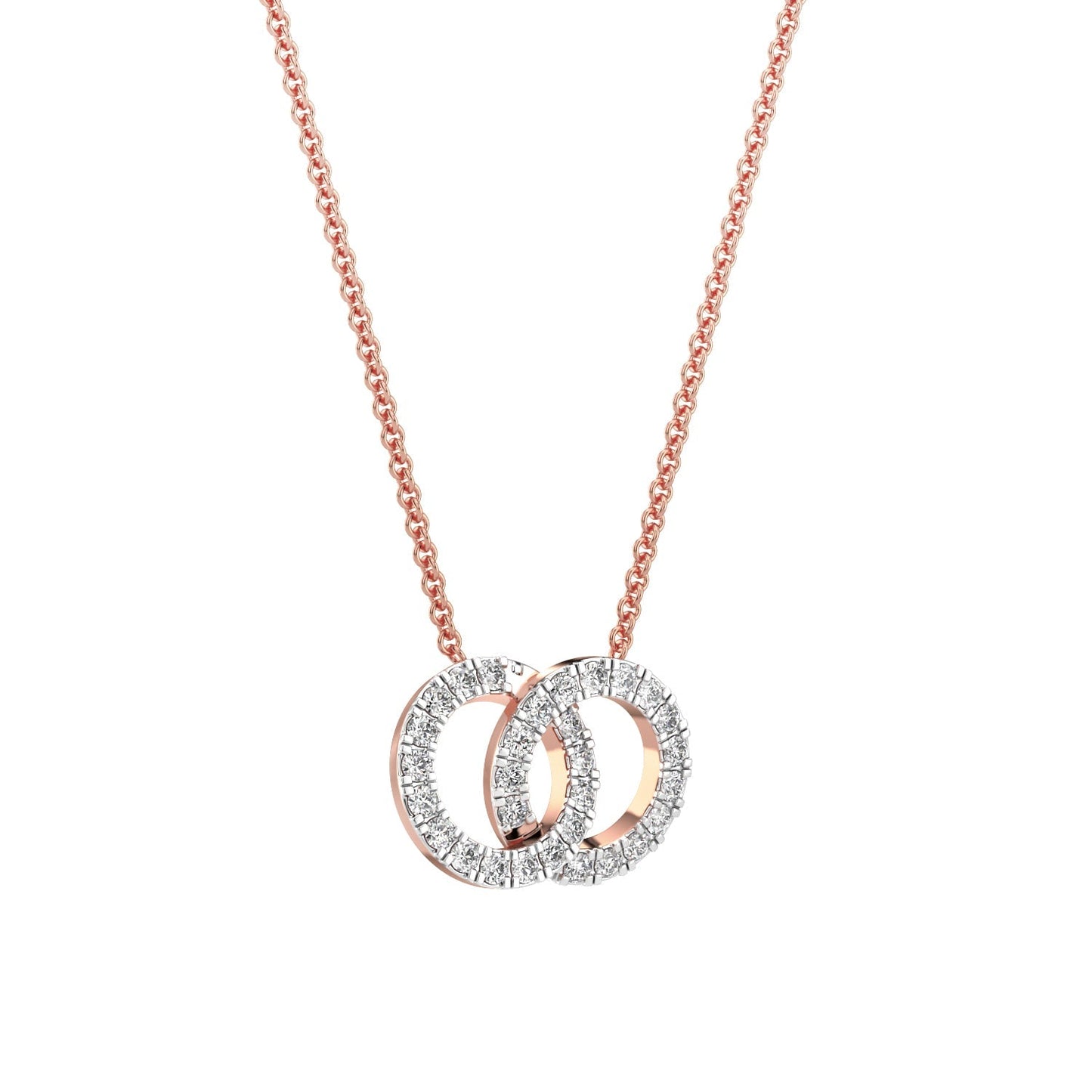 Dual Circle Diamond Chain Necklace-Rose Gold