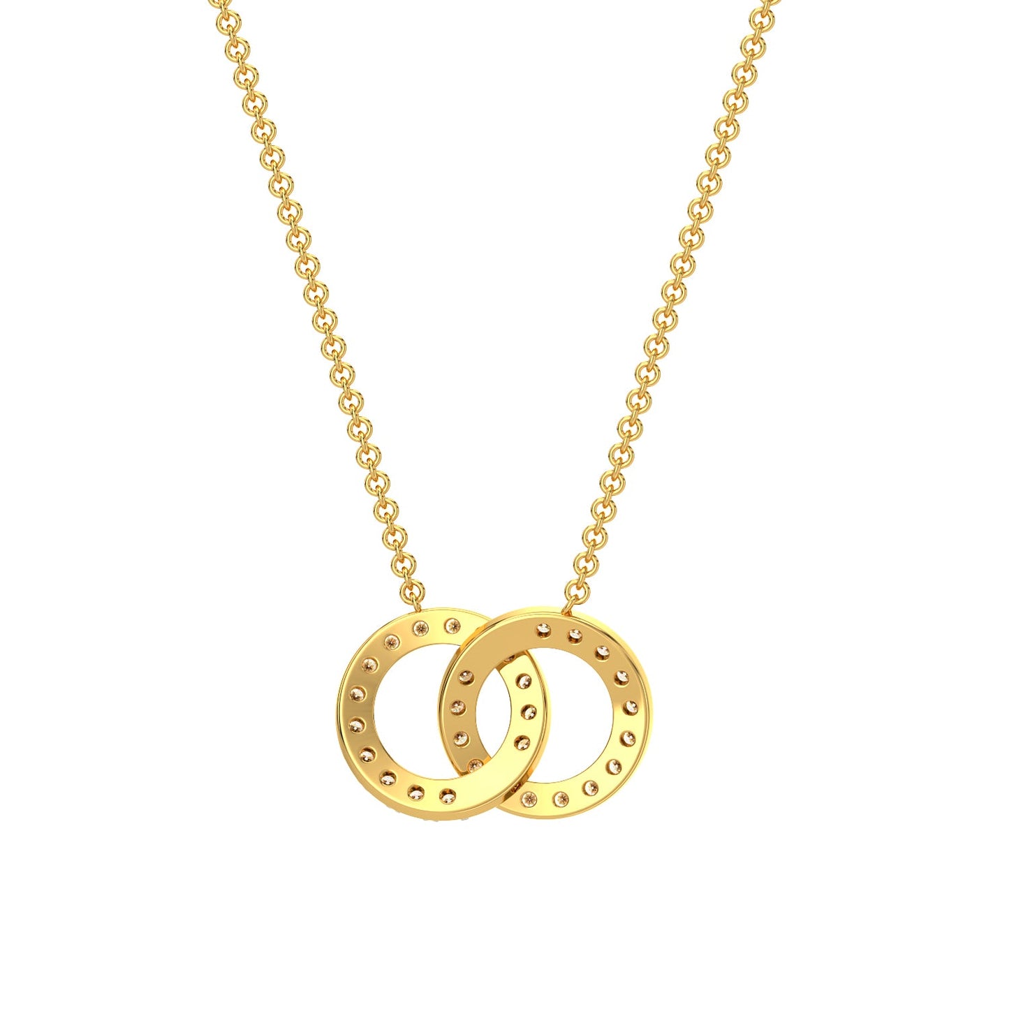 Dual Circle Diamond Chain Necklace-Yellow Gold