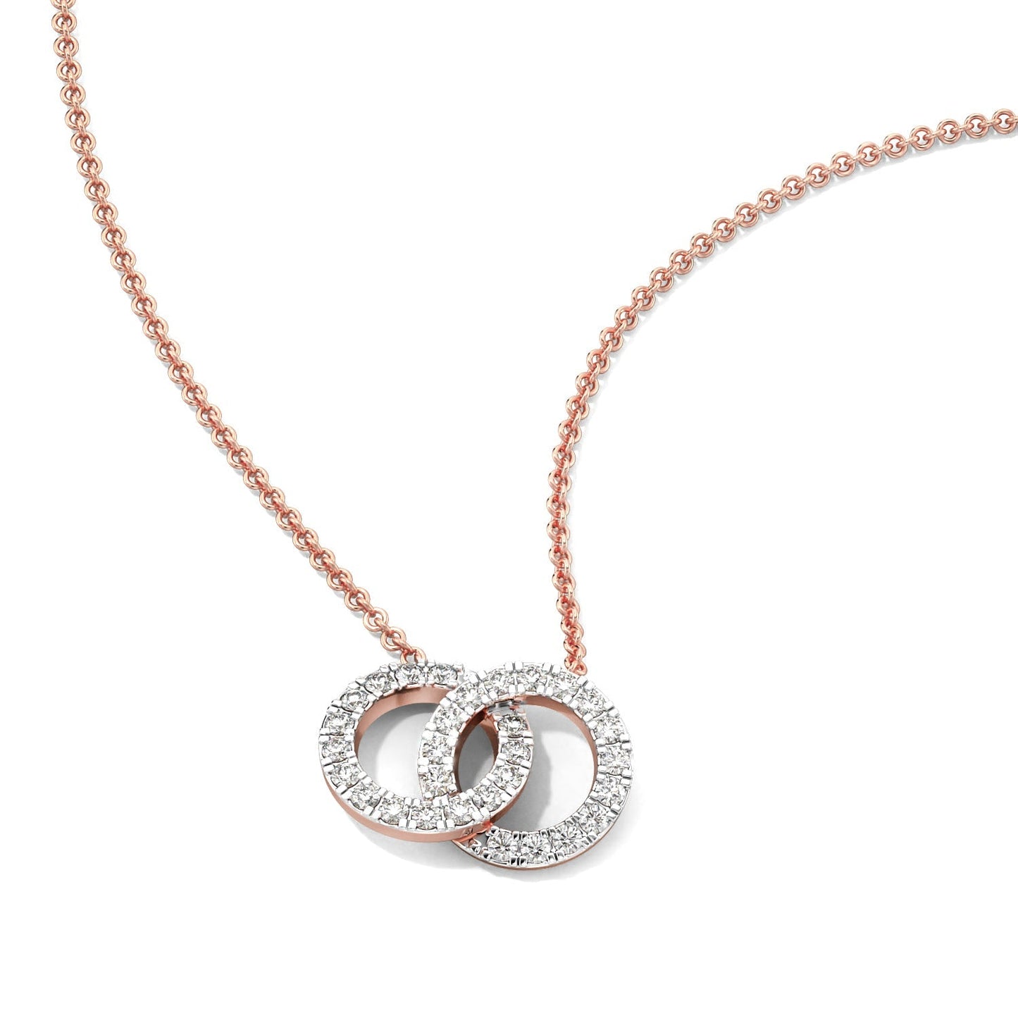 Dual Circle Diamond Chain Necklace-Rose Gold