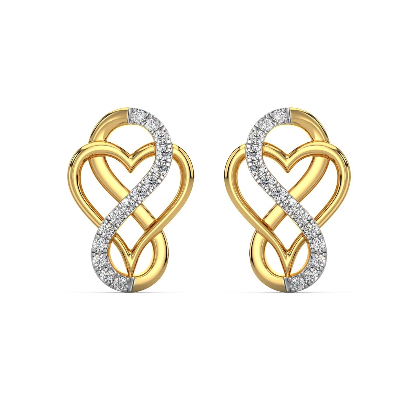 Heart Infinity Diamond Earrings-Yellow Gold