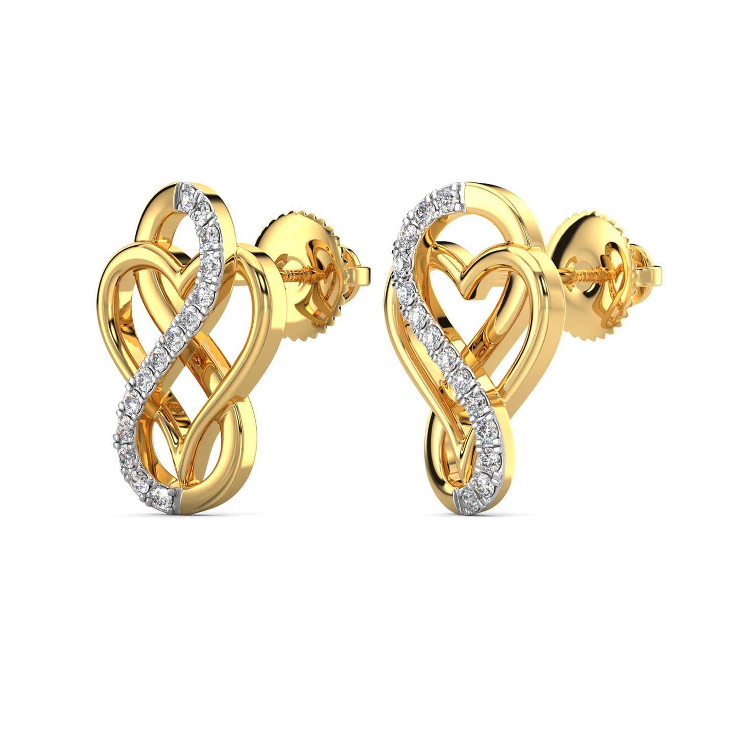 Heart Infinity Diamond Earrings-Yellow Gold