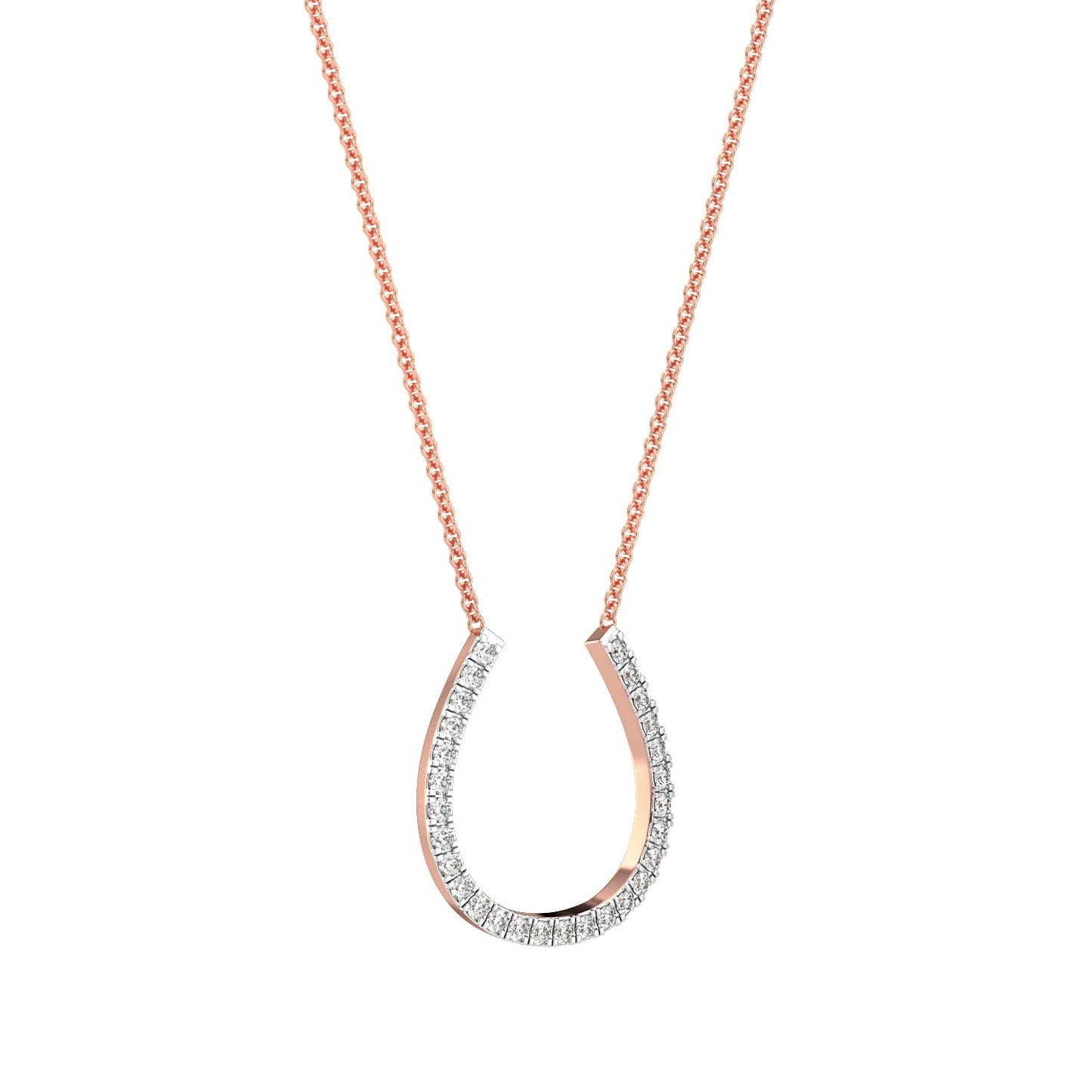 Horseshoe Diamond Chain Necklace-Rose Gold