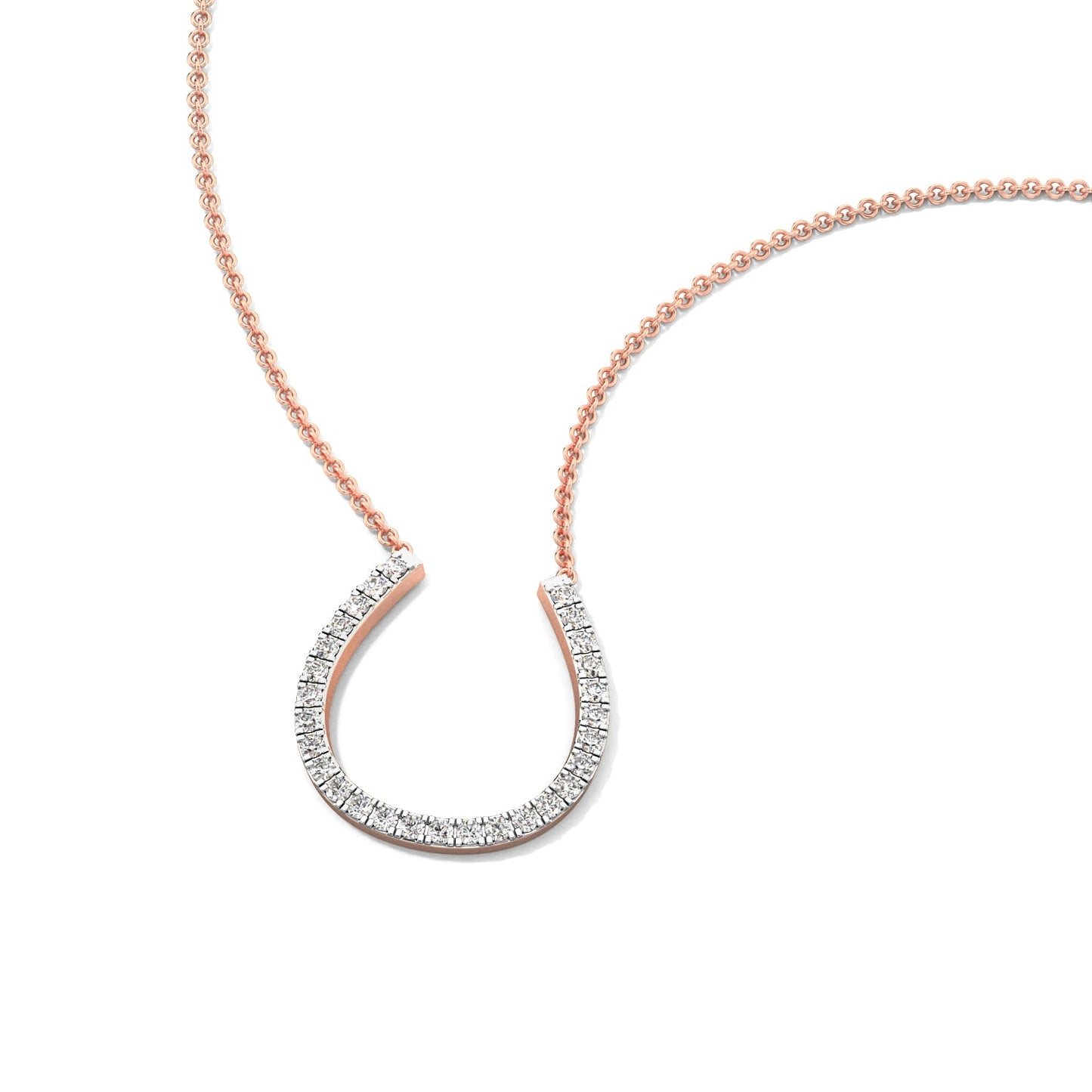 Horseshoe Diamond Chain Necklace-Rose Gold