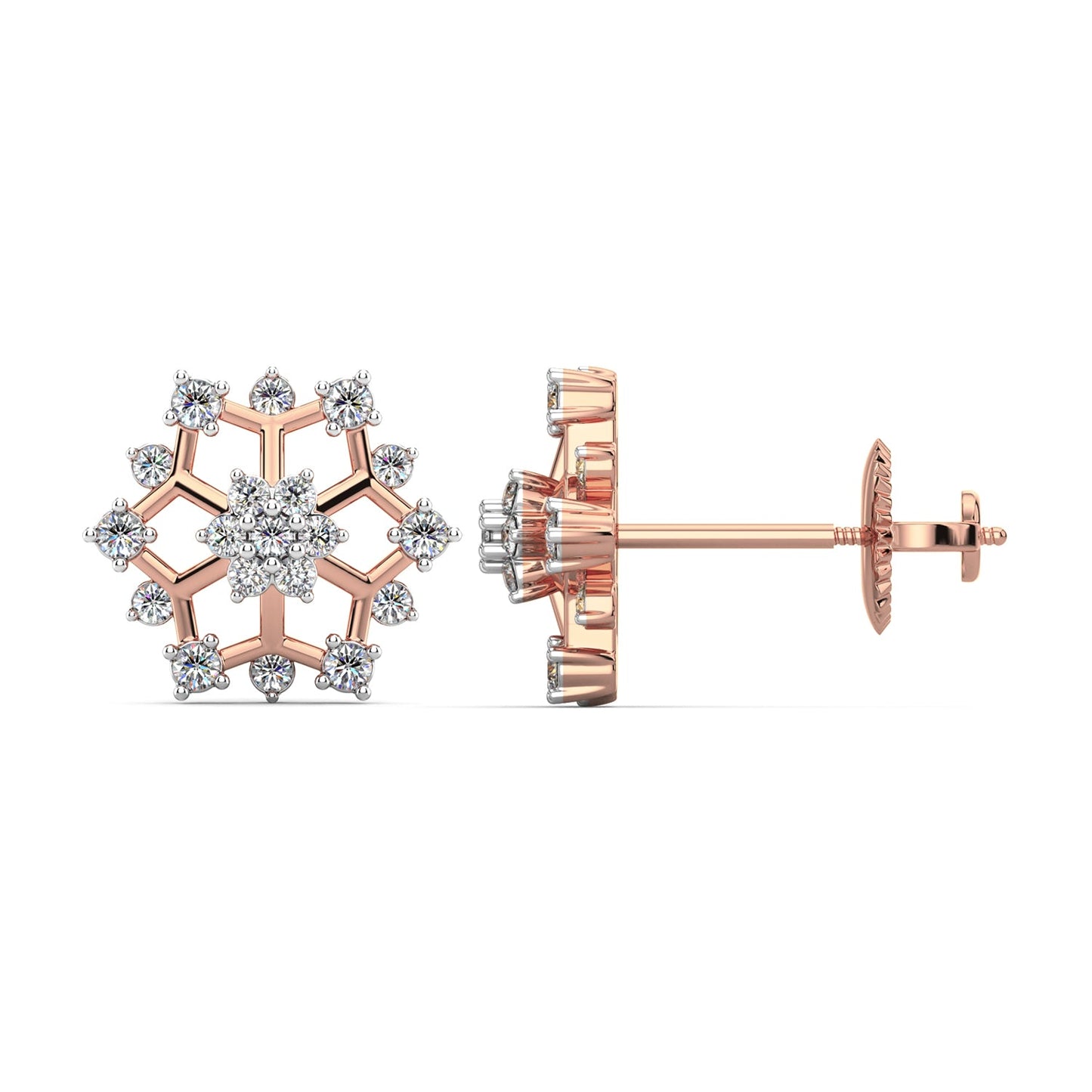 Snowflake Diamond Earrings-Rose Gold