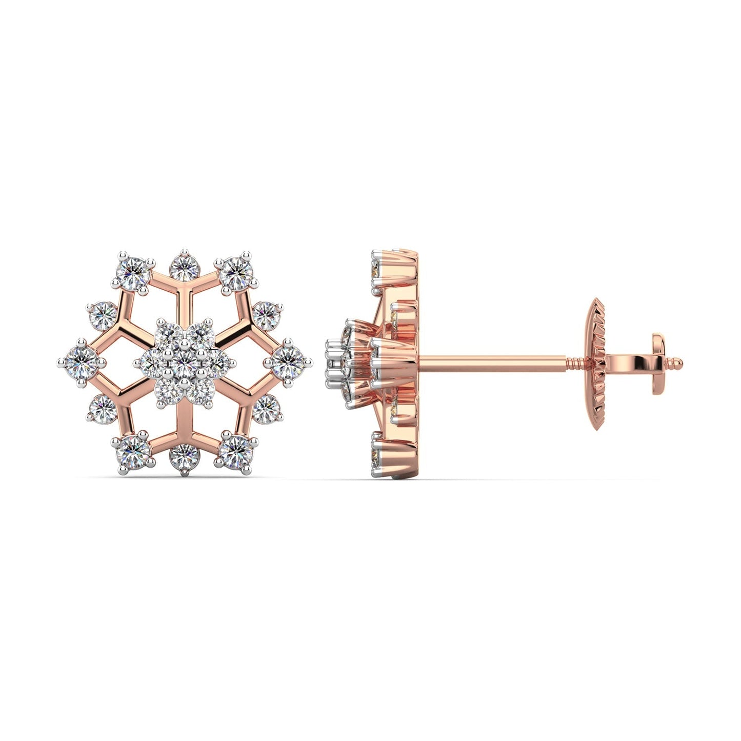Snowflake Diamond Earrings-Rose Gold