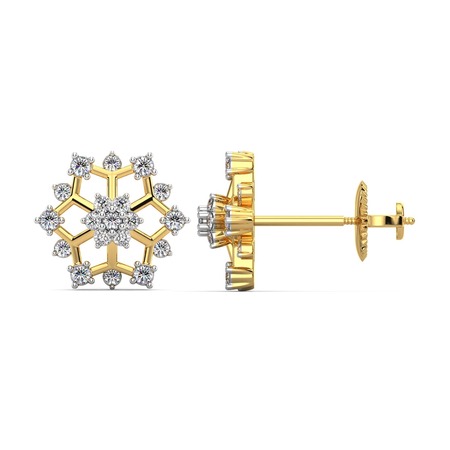 Snowflake Diamond Earrings-Yellow Gold