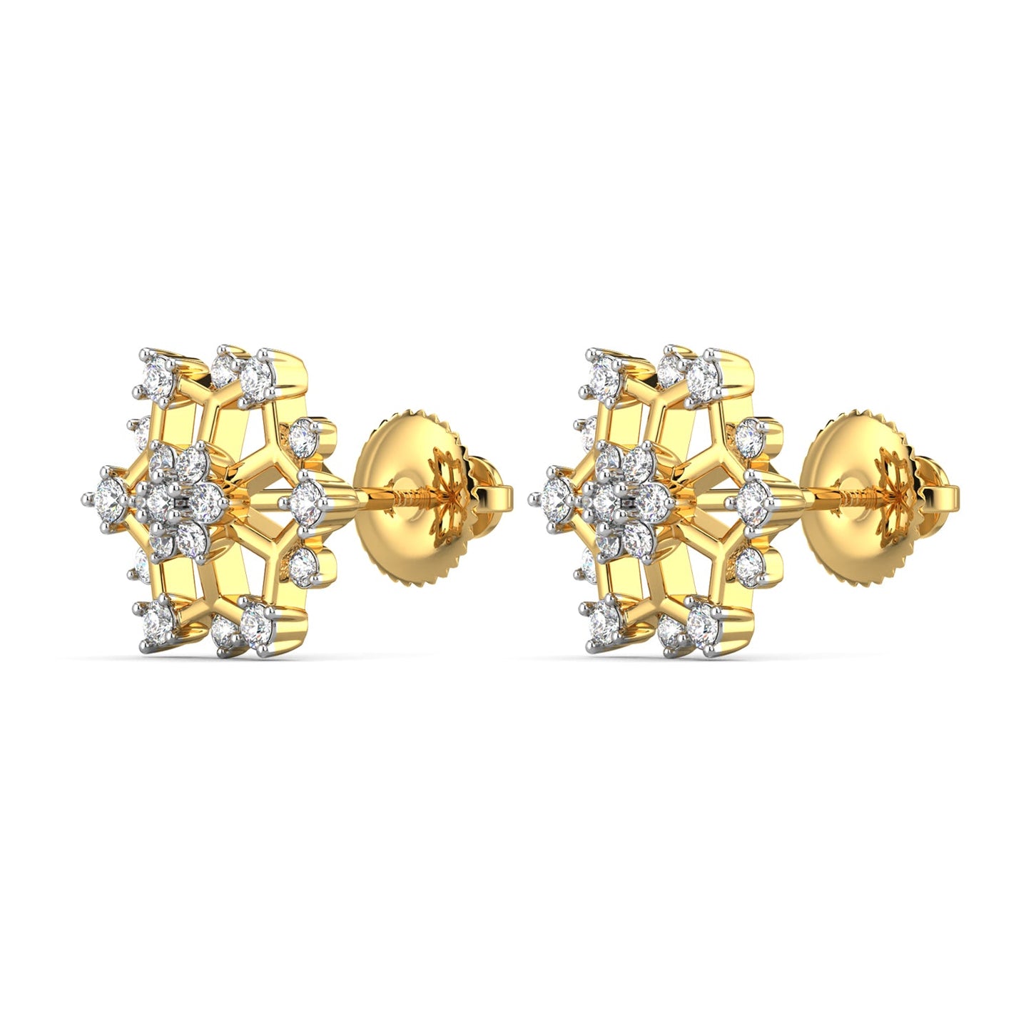 Snowflake Diamond Earrings-Yellow Gold
