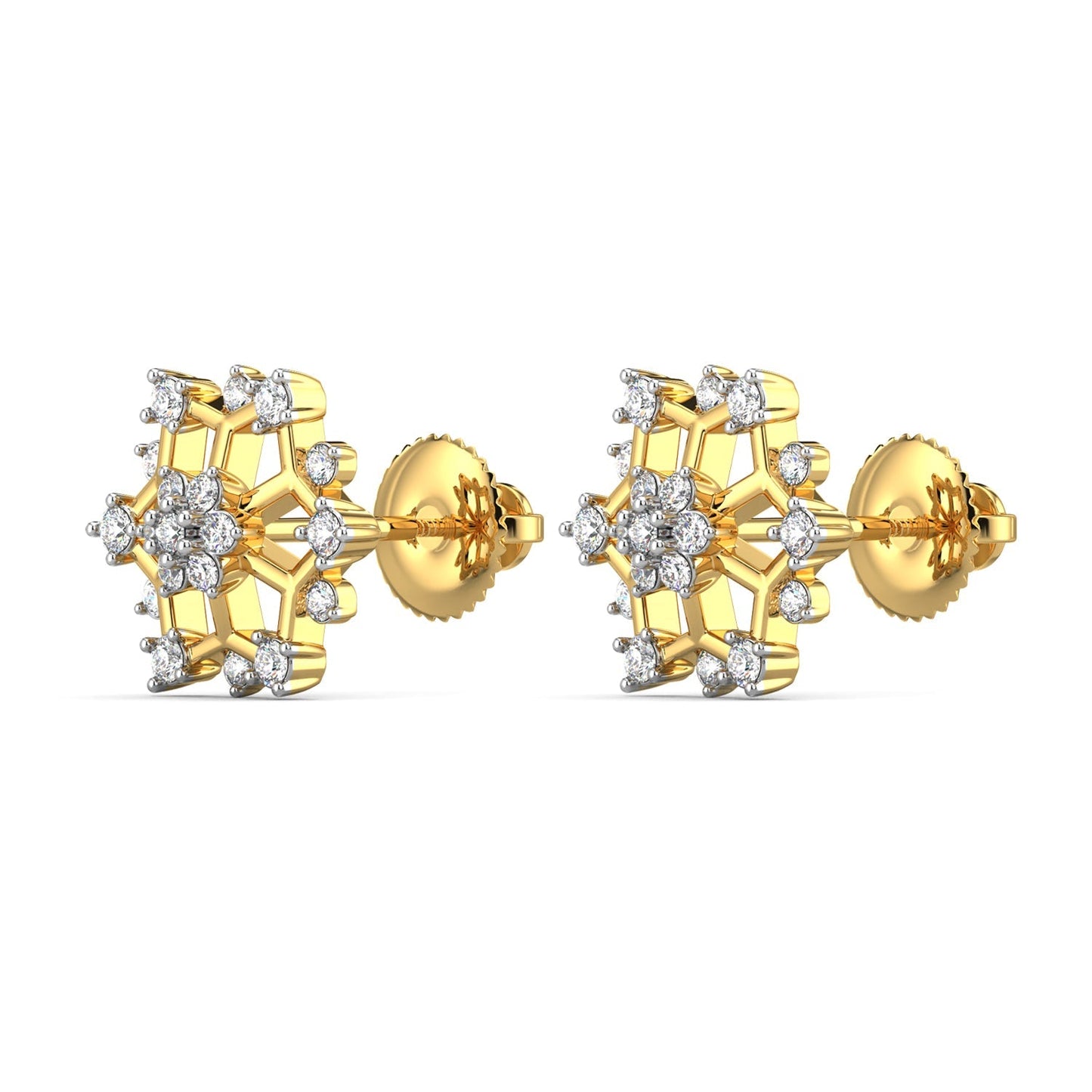 Snowflake Diamond Earrings-Yellow Gold