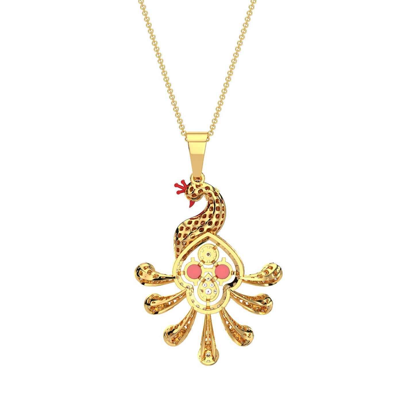 Golden Tail Peacock Pendant-Yellow Gold