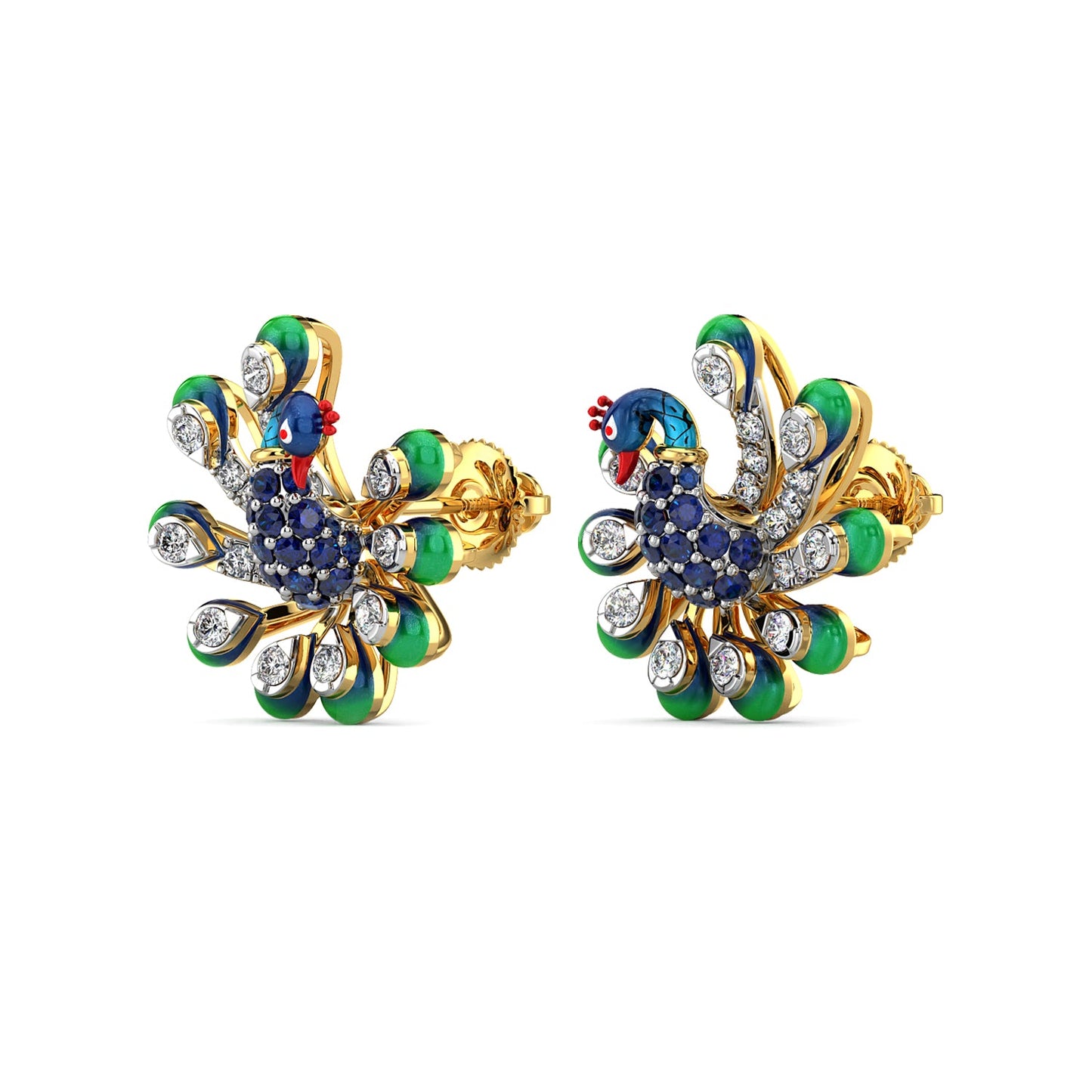 Brilliant Peacock Earrings-Yellow Gold