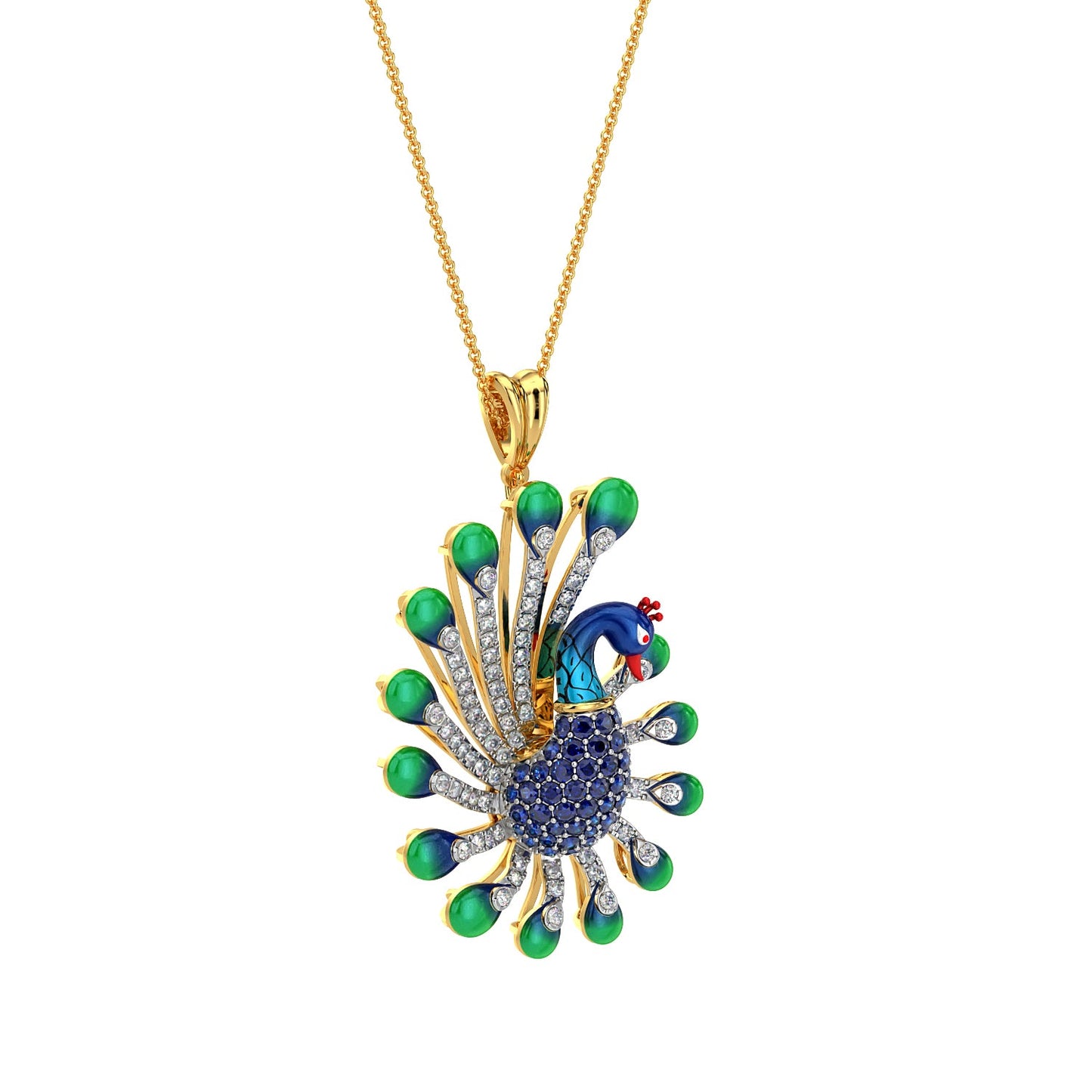 Brilliant Peacock Pendant-Yellow Gold