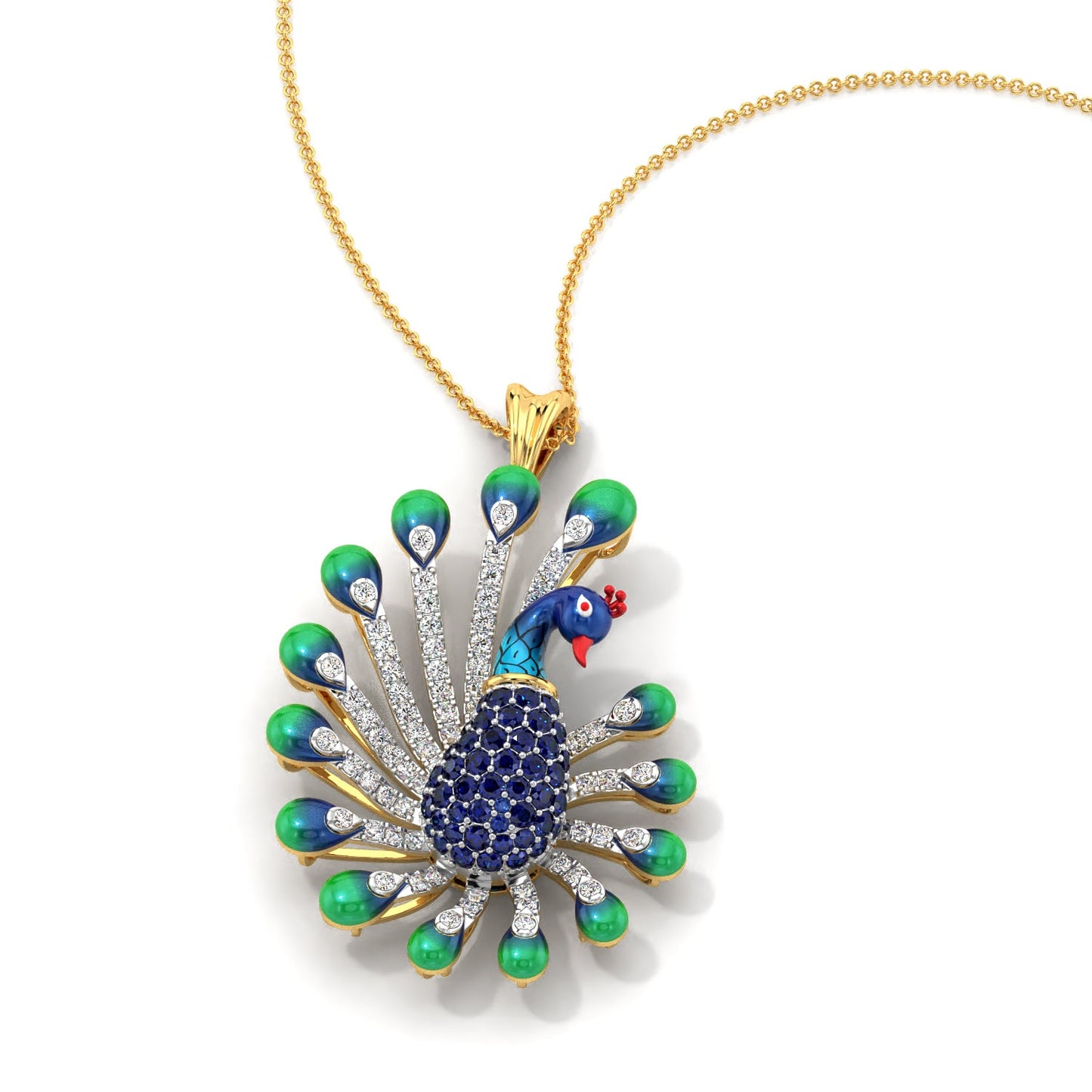 Brilliant Peacock Pendant-Yellow Gold