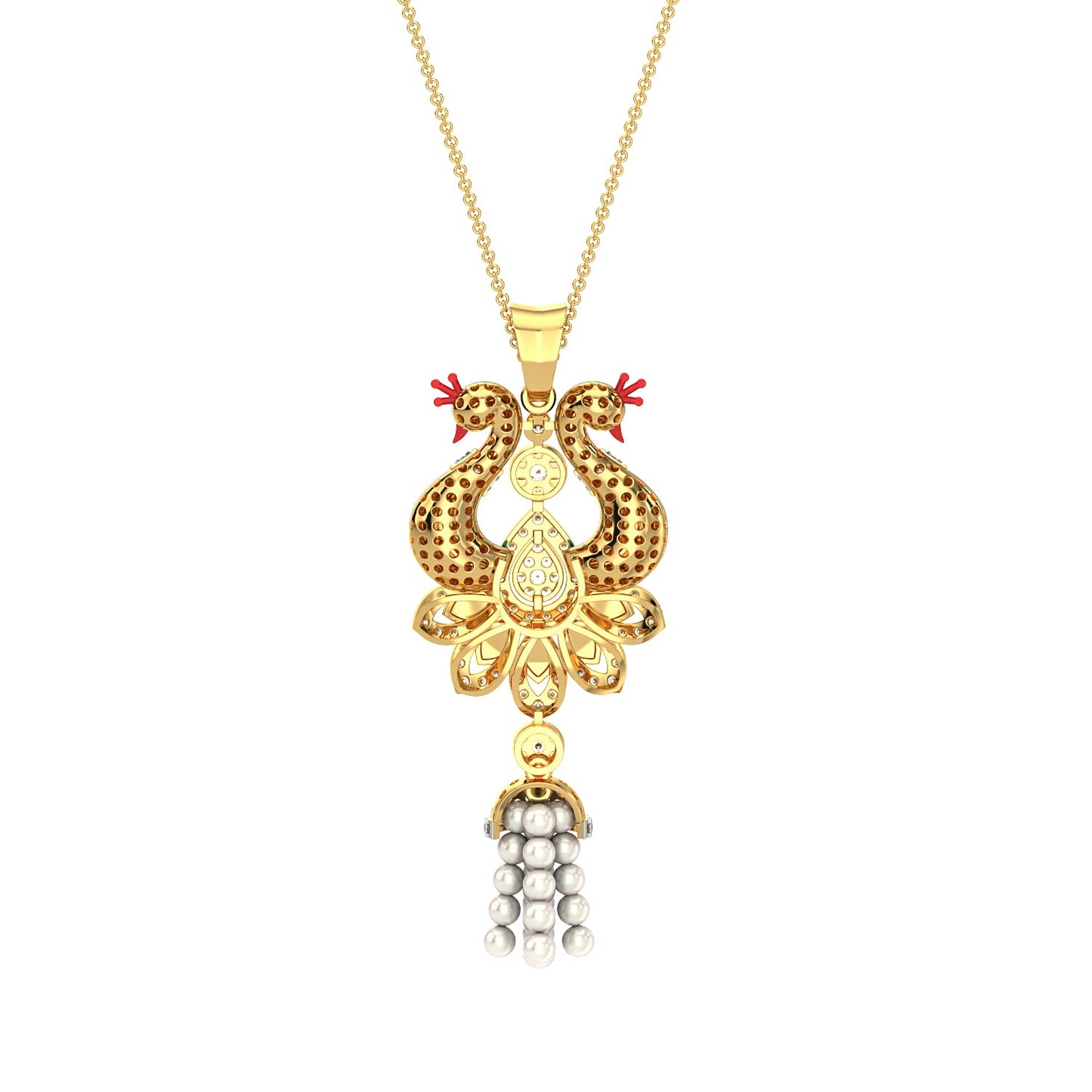 Pearl Cascade Peacock pendant-Yellow Gold