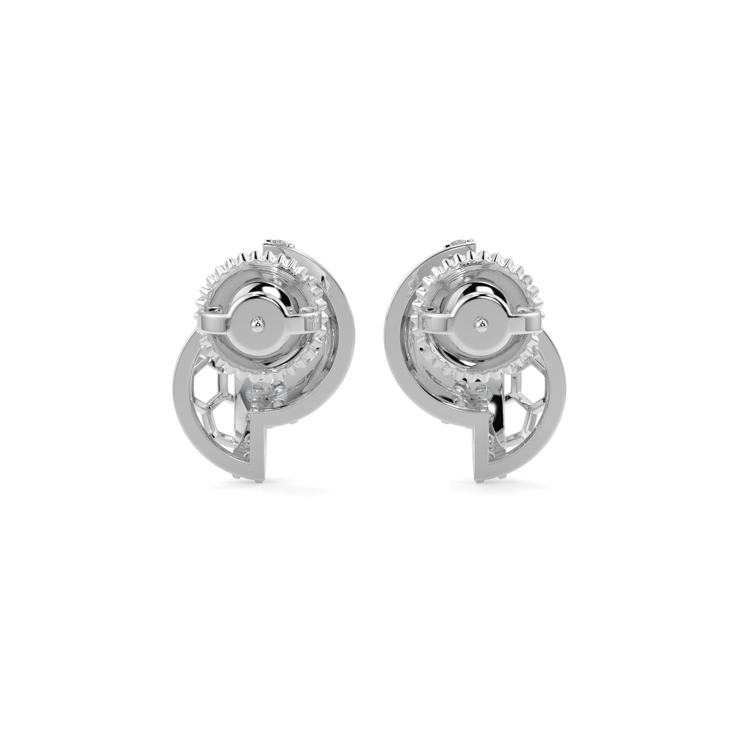 Hexa Halo Earrings-White Gold