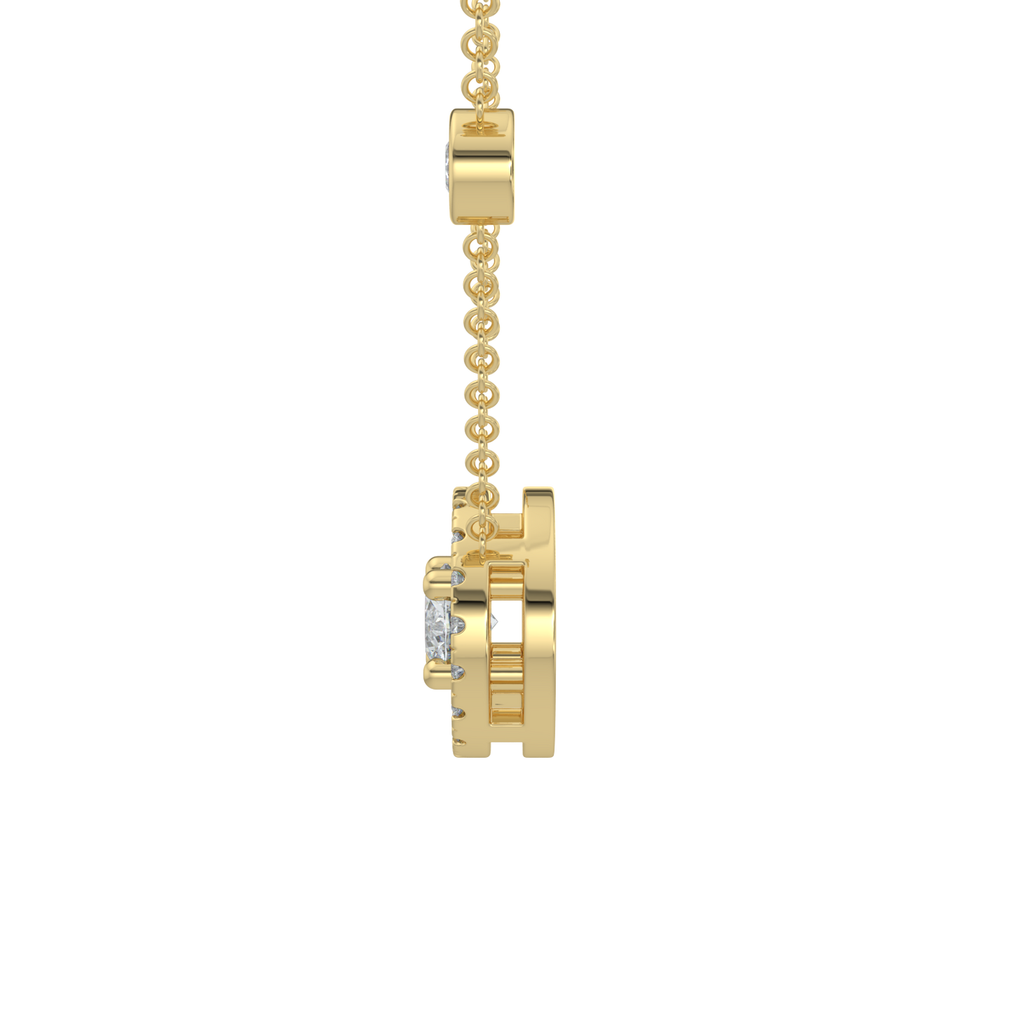 Round Halo Solitaire Chain Necklace-Yellow Gold