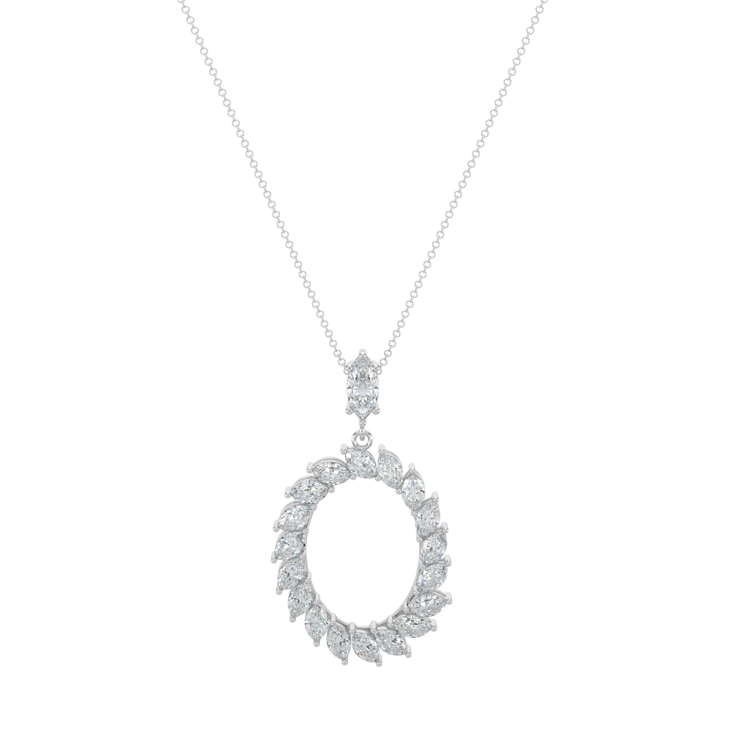 Marquise Halo Chain Necklace-White Gold