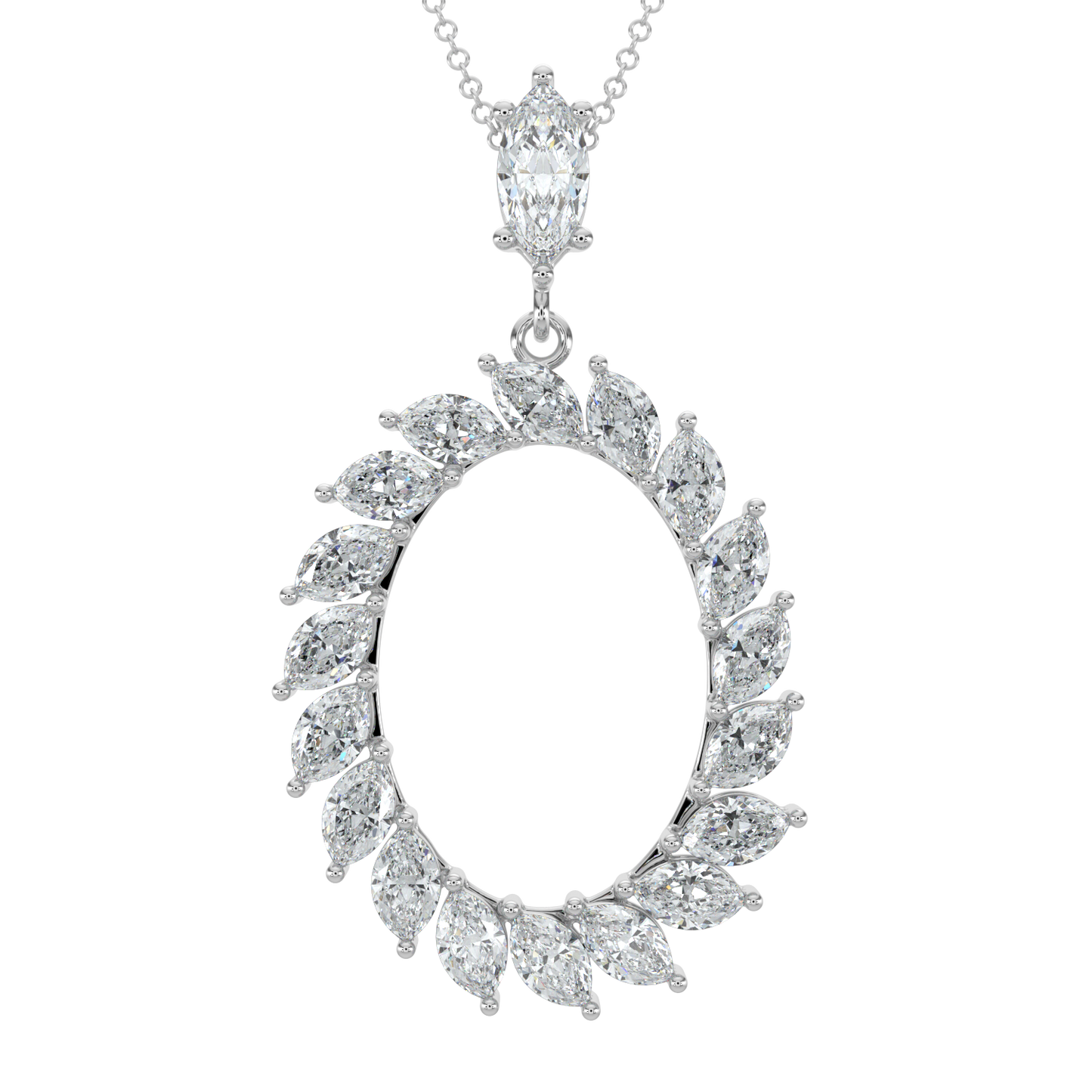 Marquise Halo Chain Necklace-White Gold
