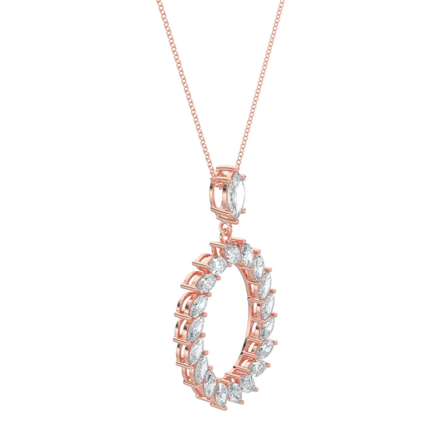 Marquise Halo Chain Necklace-Rose Gold