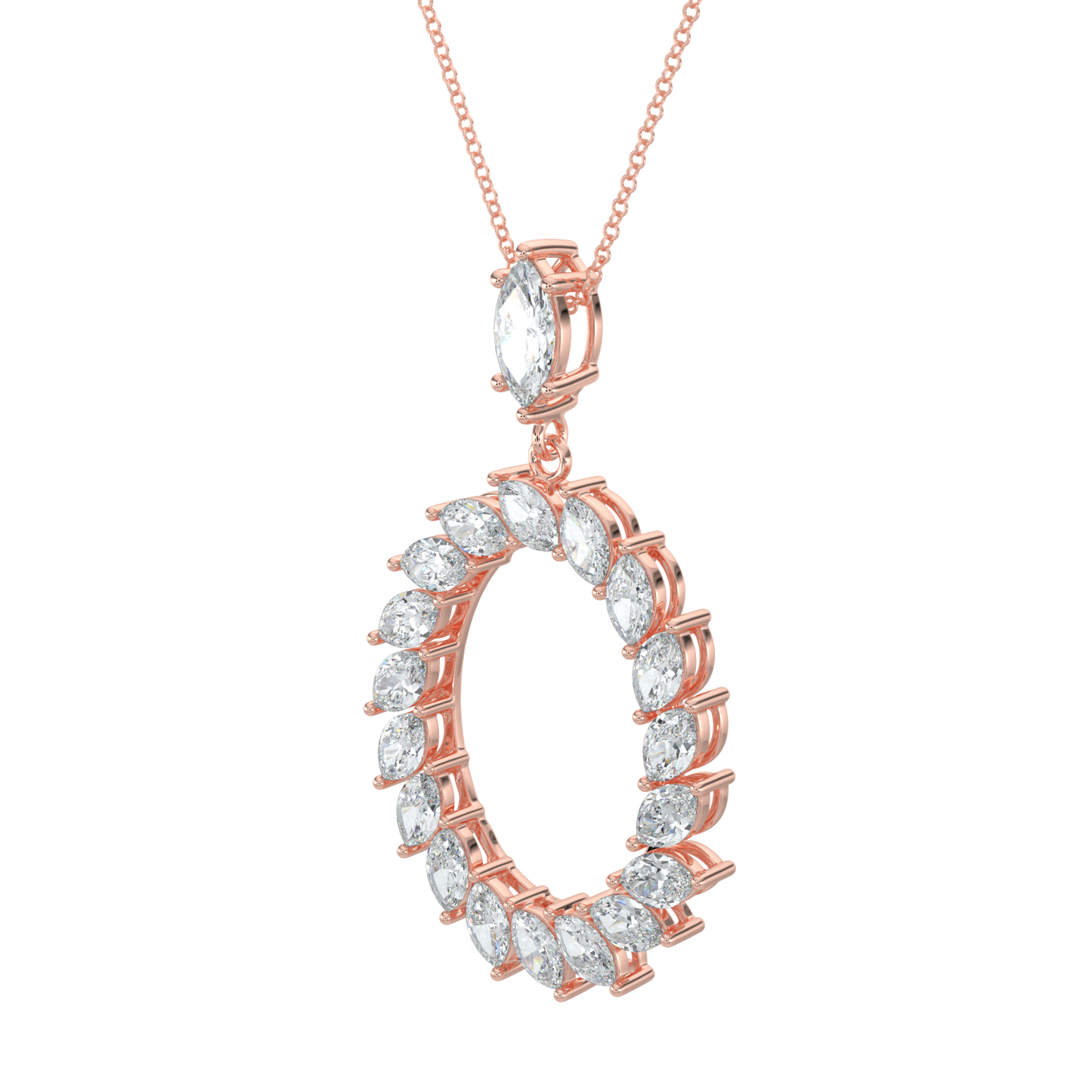 Marquise Halo Chain Necklace-Rose Gold
