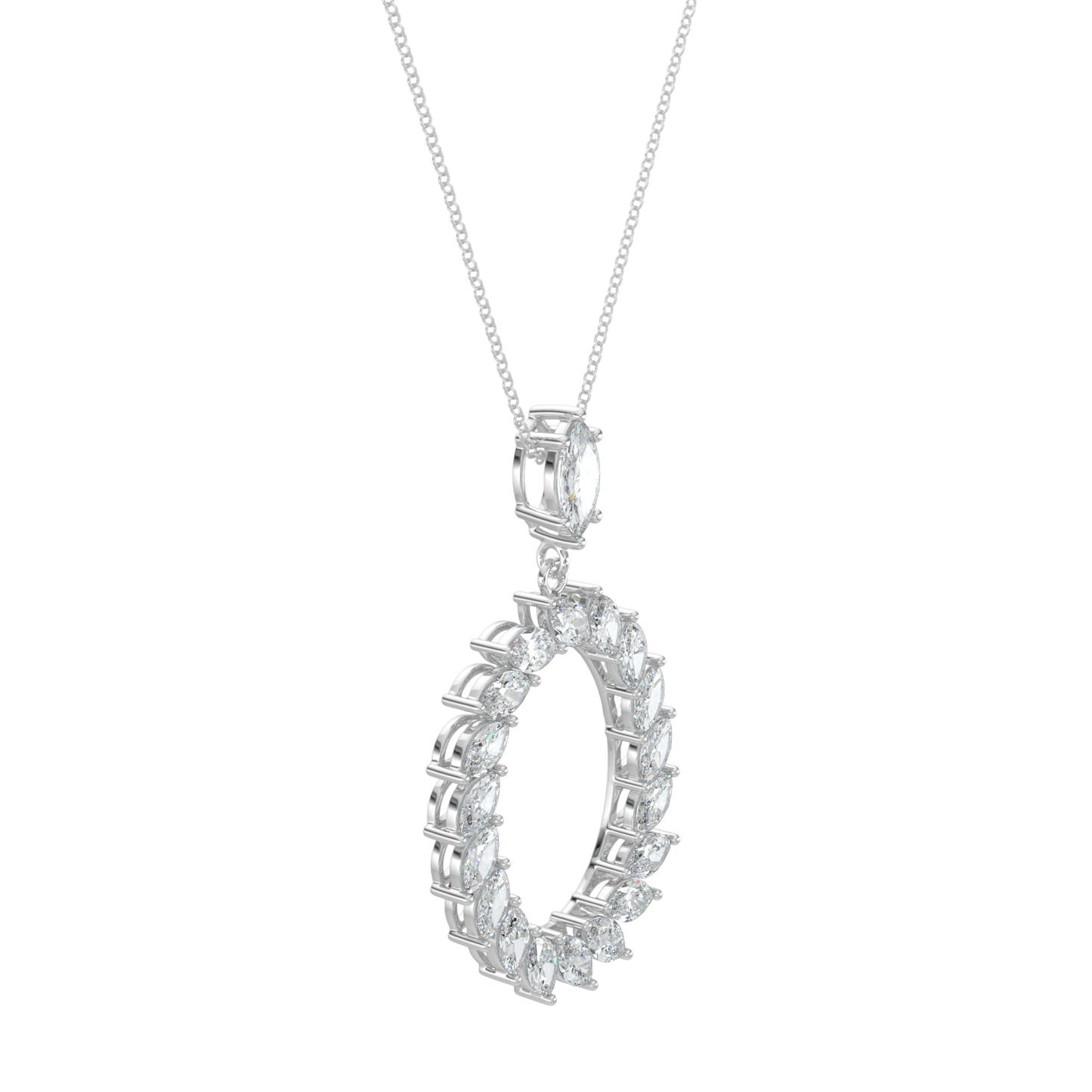 Marquise Halo Chain Necklace-White Gold