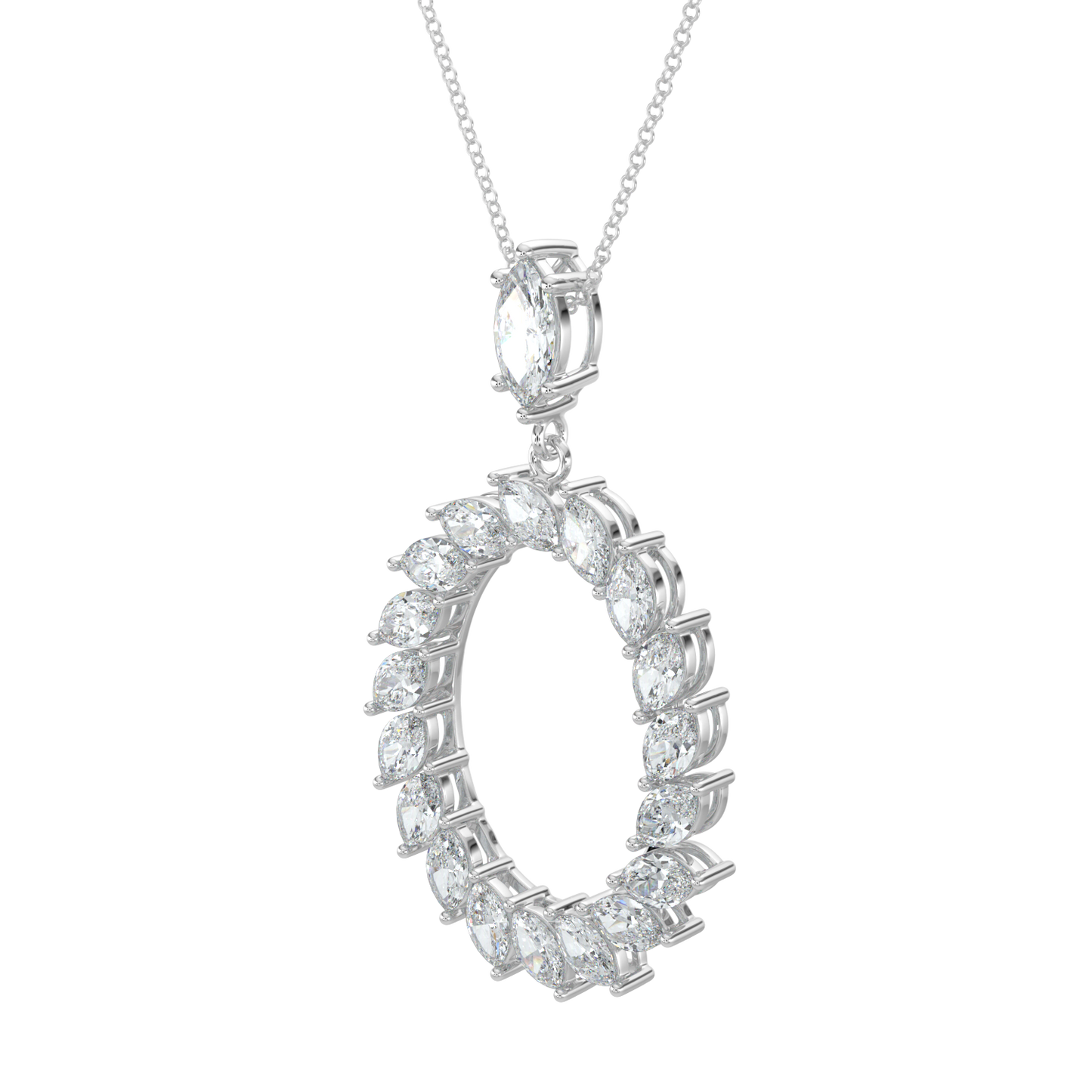 Marquise Halo Chain Necklace-White Gold