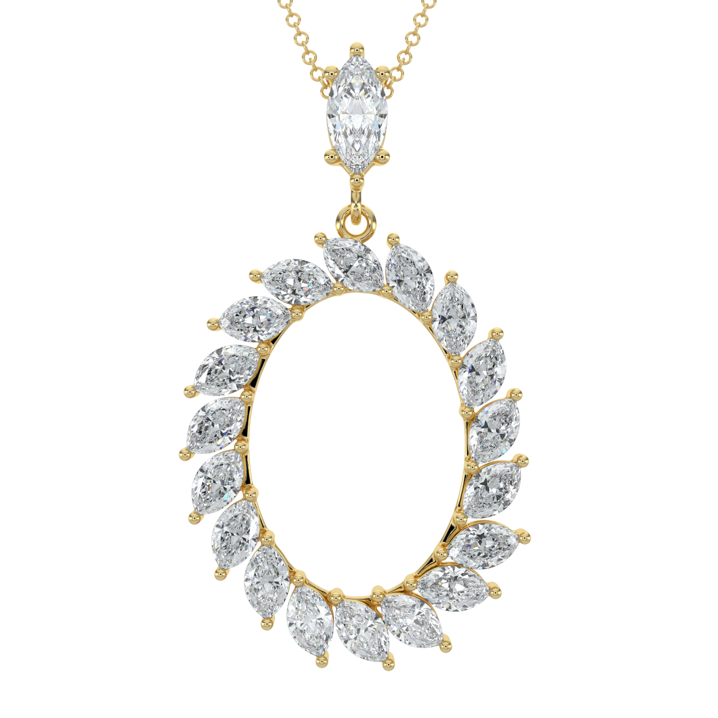 Marquise Halo Chain Necklace-Yellow Gold