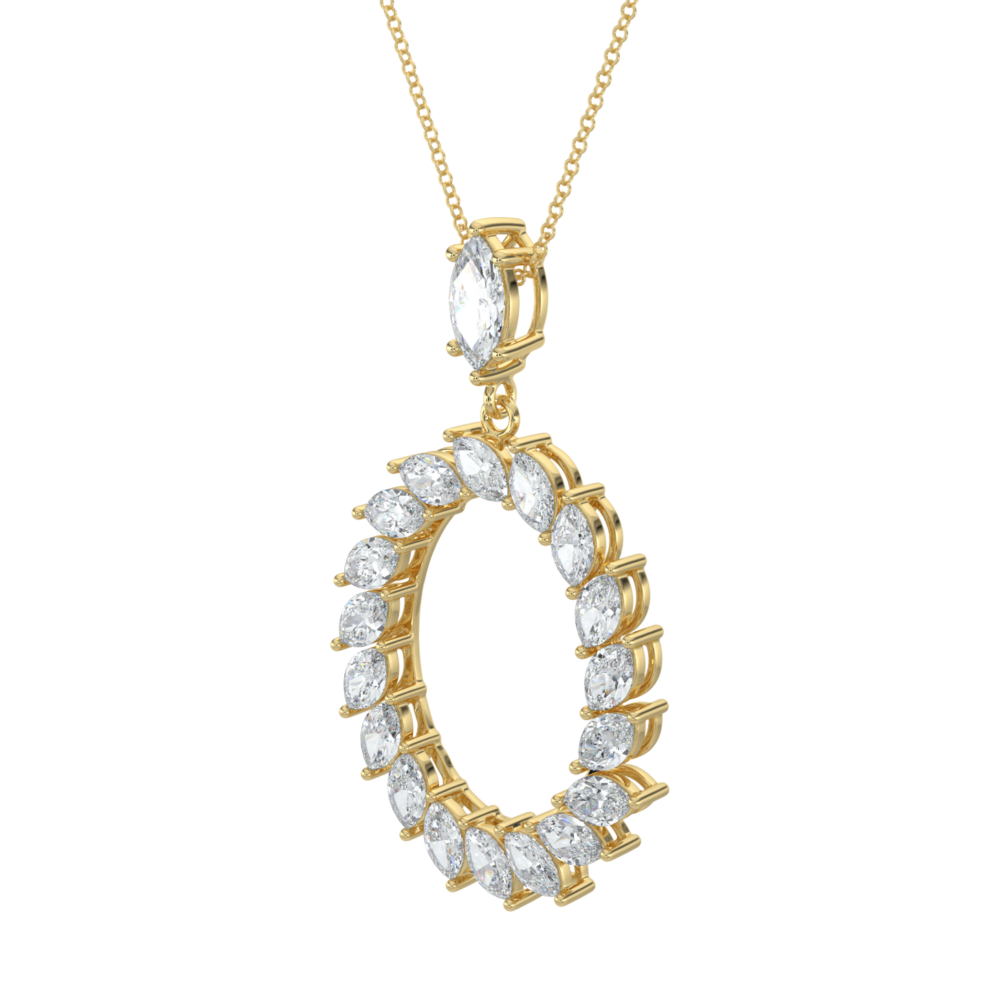 Marquise Halo Chain Necklace-Yellow Gold