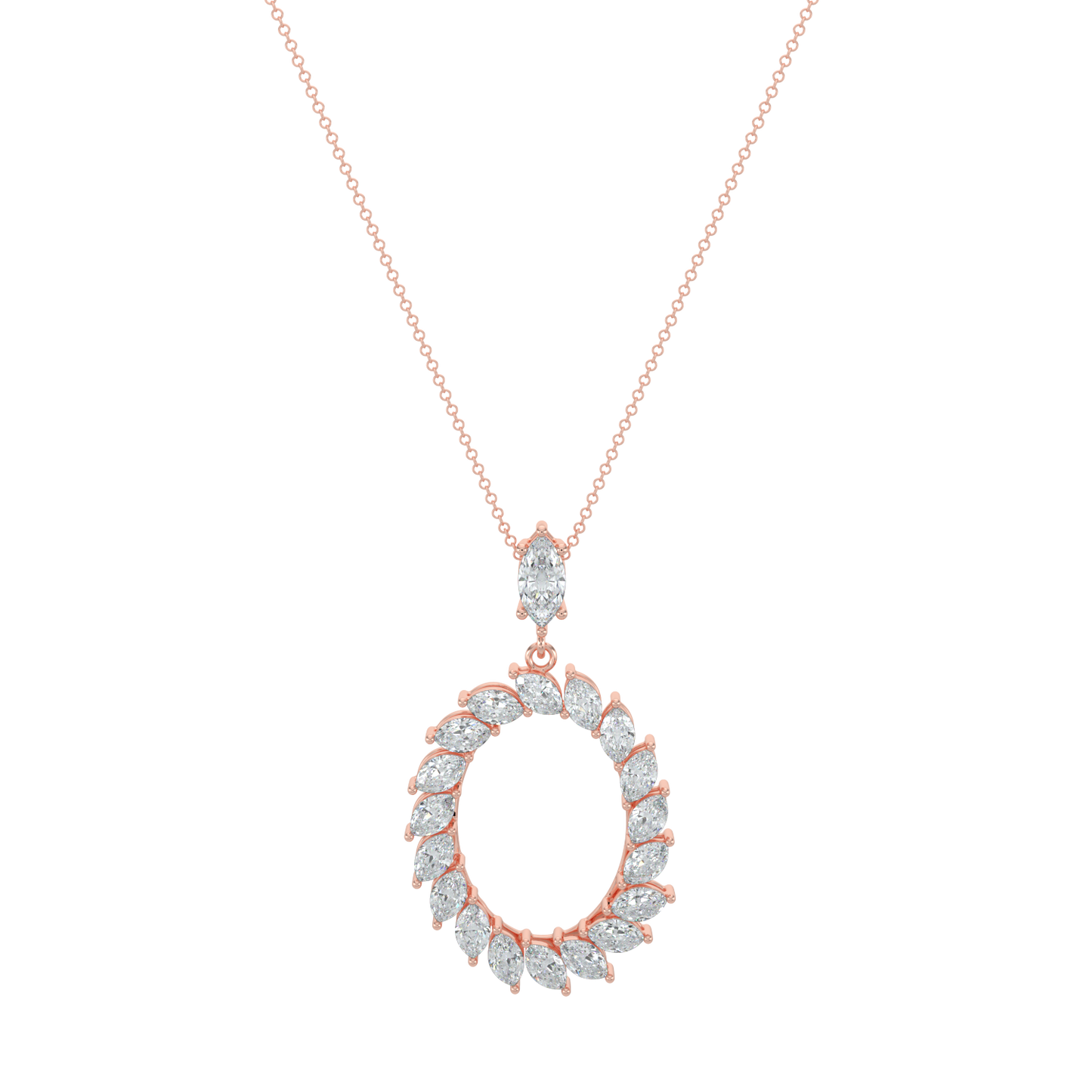 Marquise Halo Chain Necklace-Rose Gold