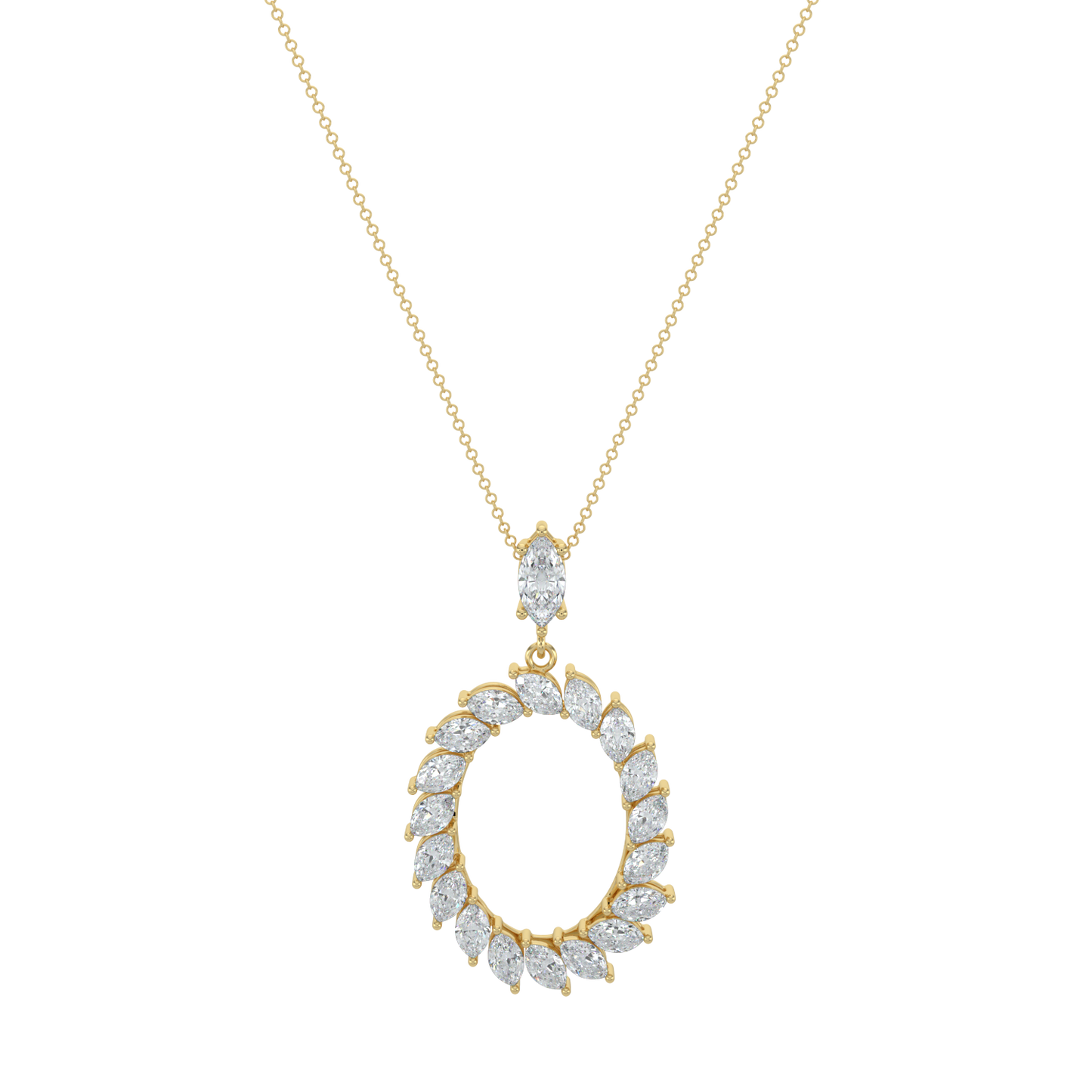 Marquise Halo Chain Necklace-Yellow Gold