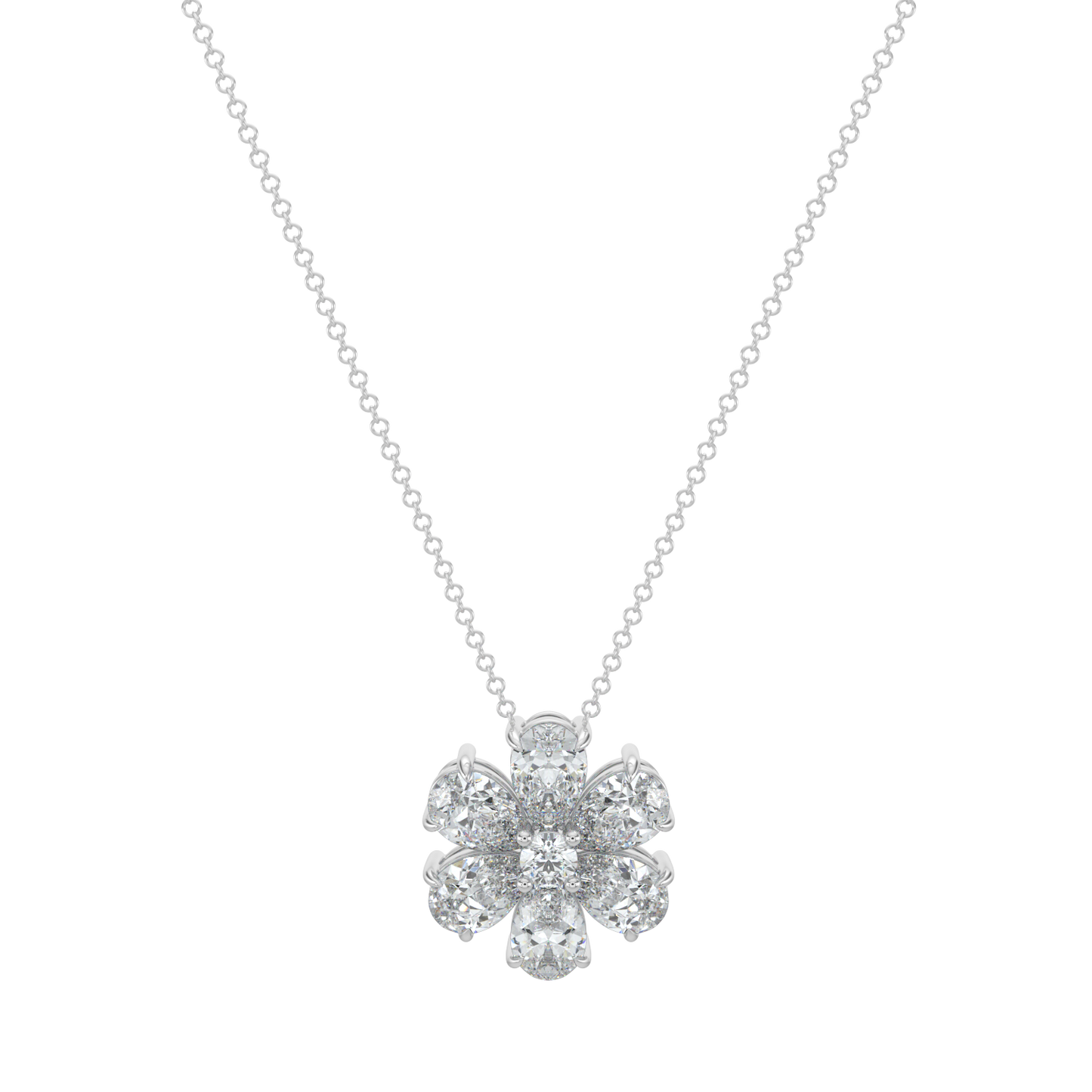 Flower Pear Solitaire Diamond Necklace-White Gold