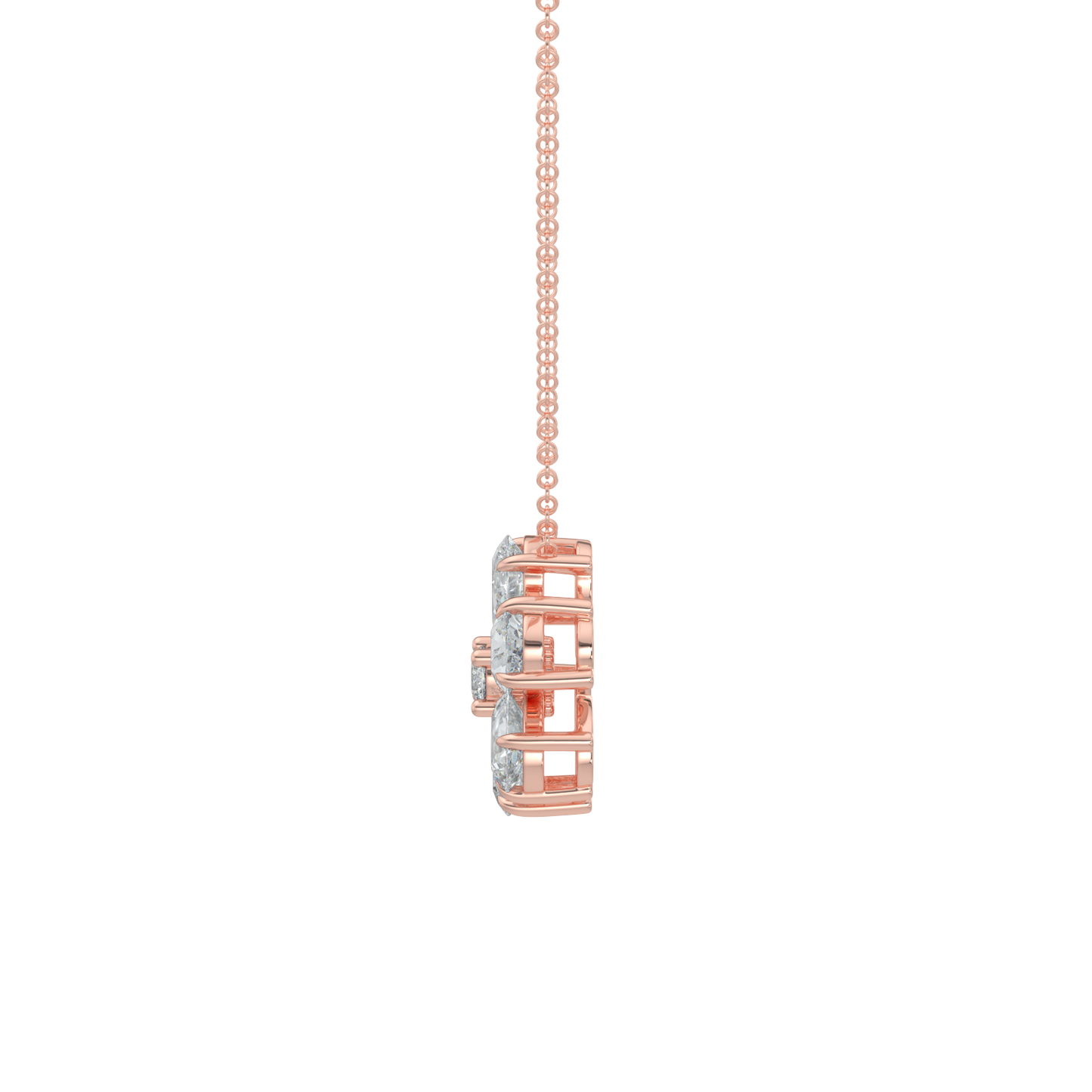 Flower Pear Solitaire Diamond Necklace-Rose Gold