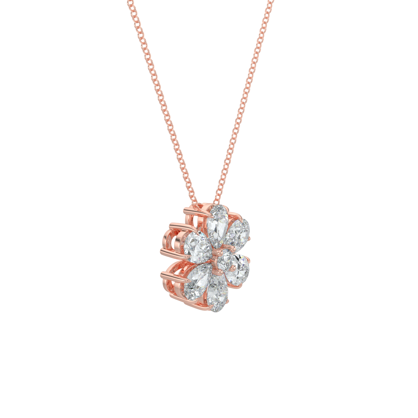 Flower Pear Solitaire Diamond Necklace-Rose Gold
