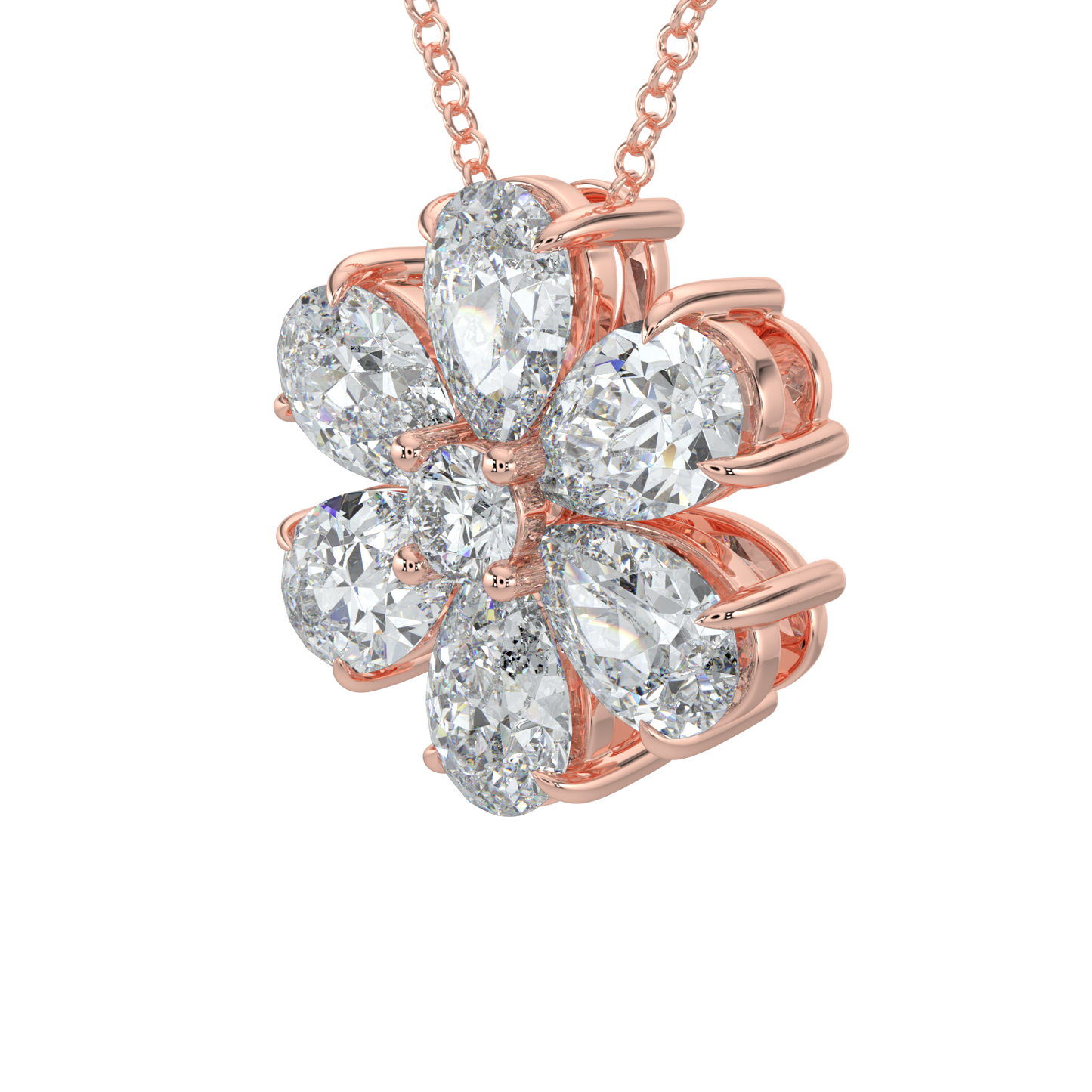 Flower Pear Solitaire Diamond Necklace-Rose Gold
