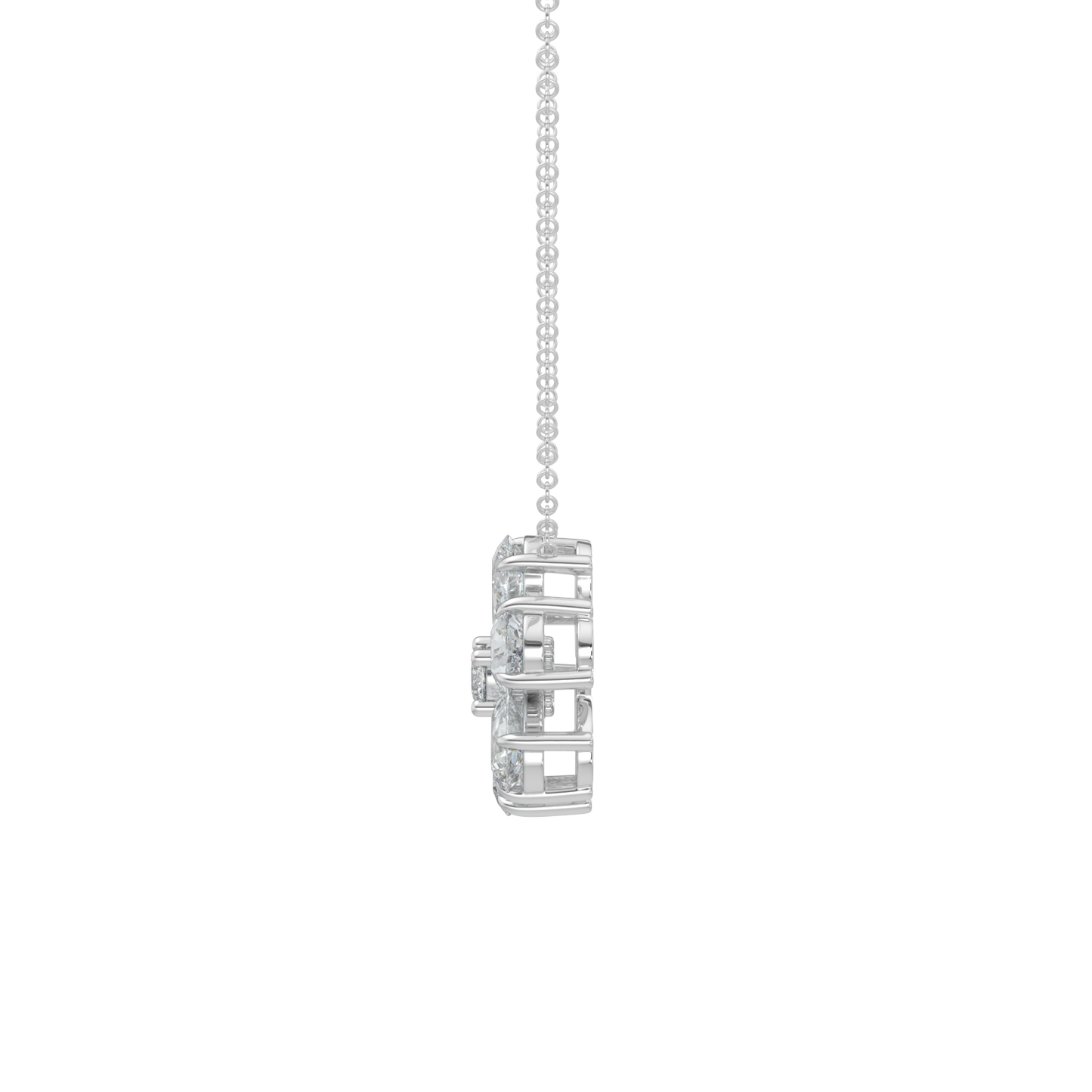 Flower Pear Solitaire Diamond Necklace-White Gold