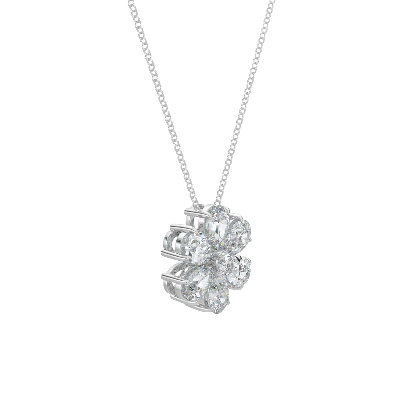 Flower Pear Solitaire Diamond Necklace-White Gold
