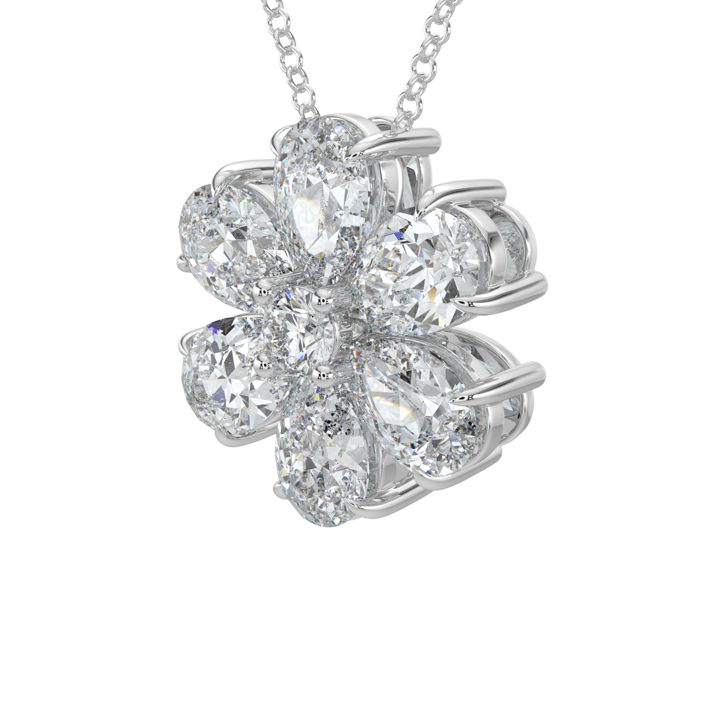 Flower Pear Solitaire Diamond Necklace-White Gold