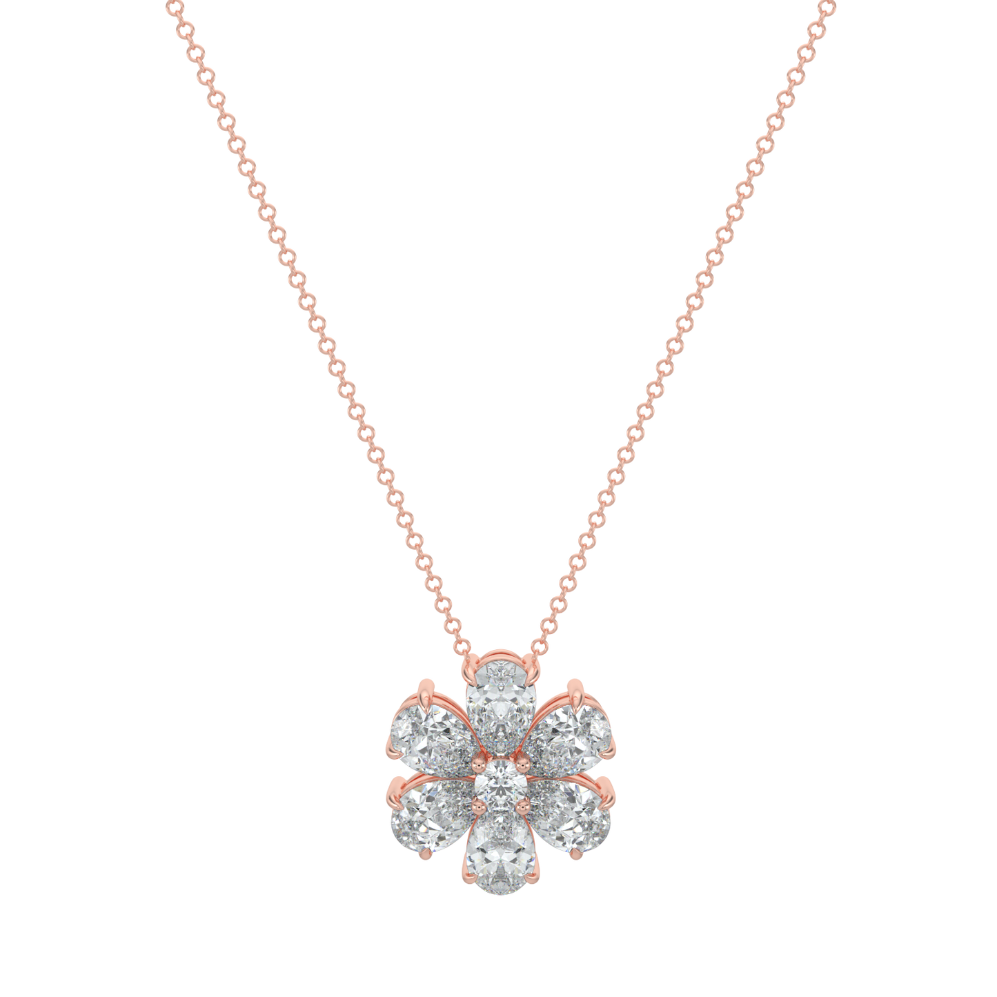 Flower Pear Solitaire Diamond Necklace-Rose Gold