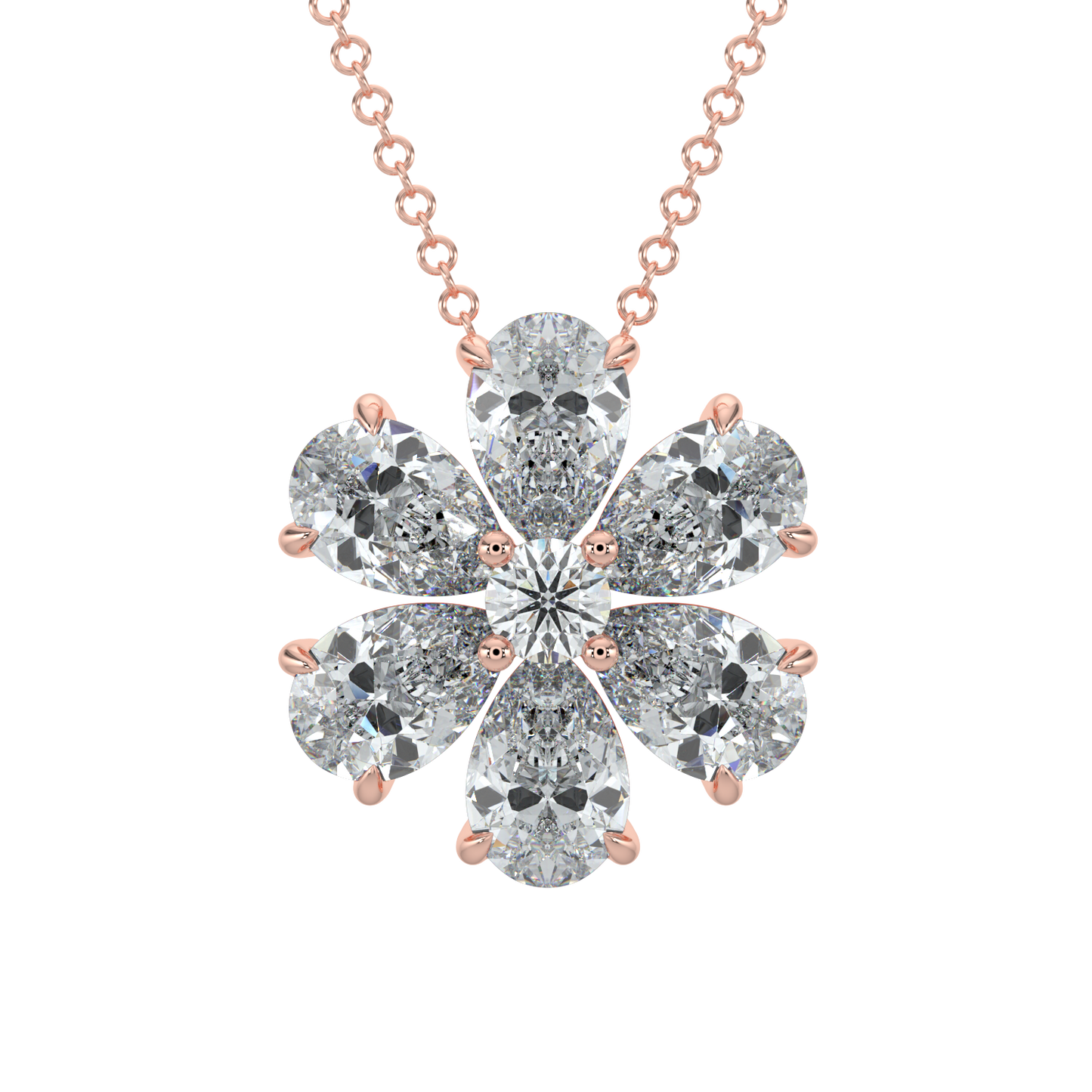 Flower Pear Solitaire Diamond Necklace-Rose Gold