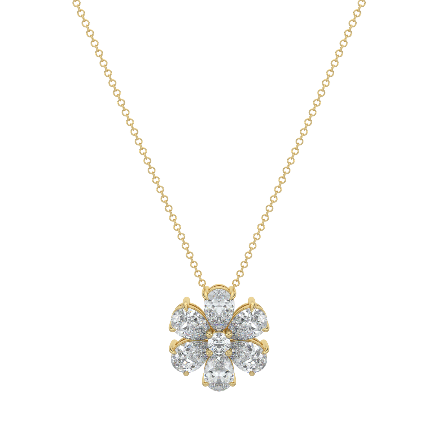Flower Pear Solitaire Diamond Necklace-Yellow Gold
