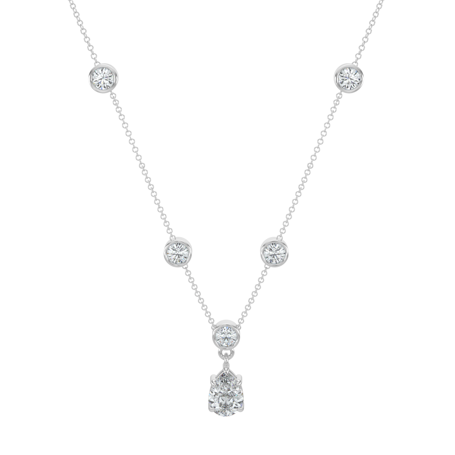 Pear Drop Solitaire Chain Necklace-White Gold