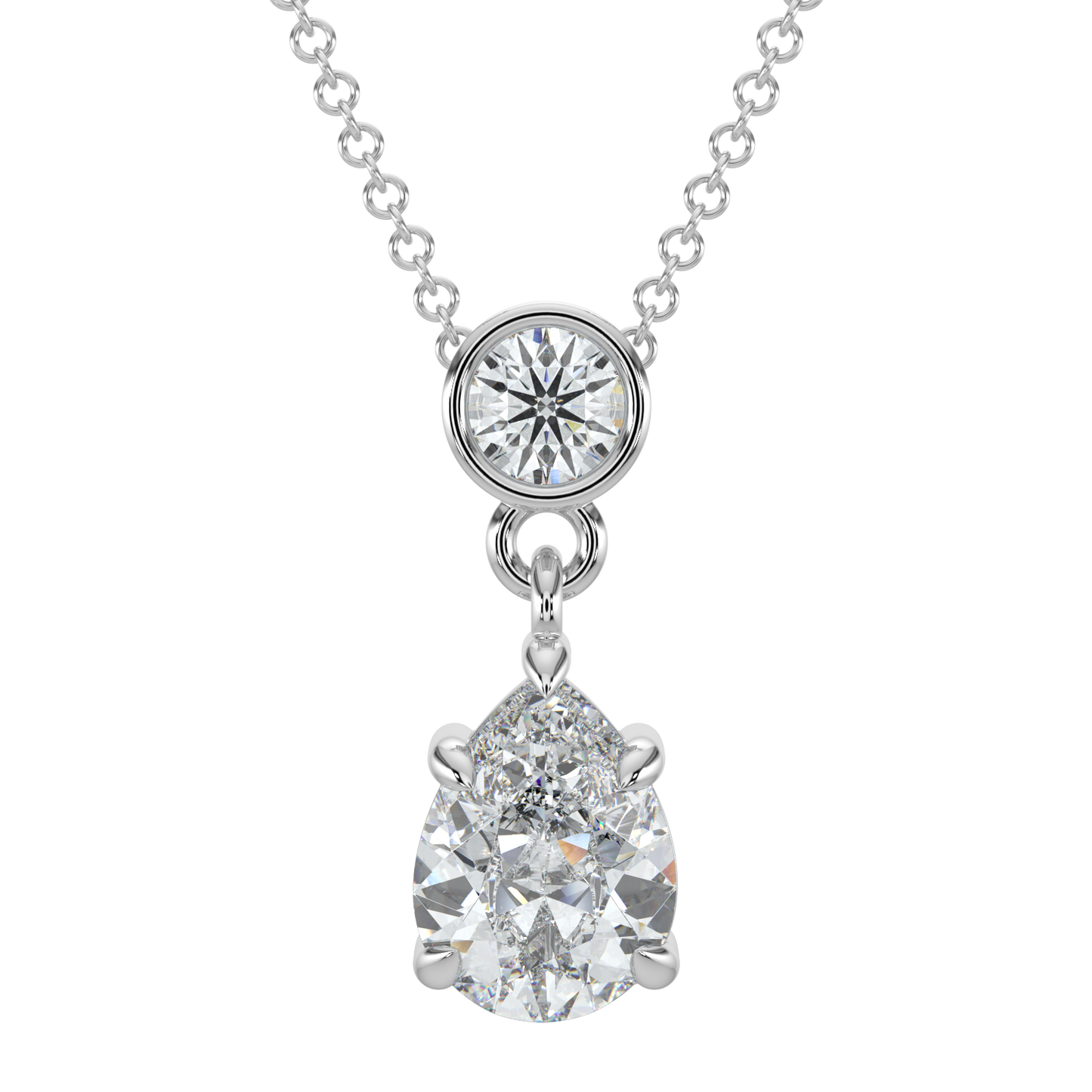 Pear Drop Solitaire Chain Necklace-White Gold