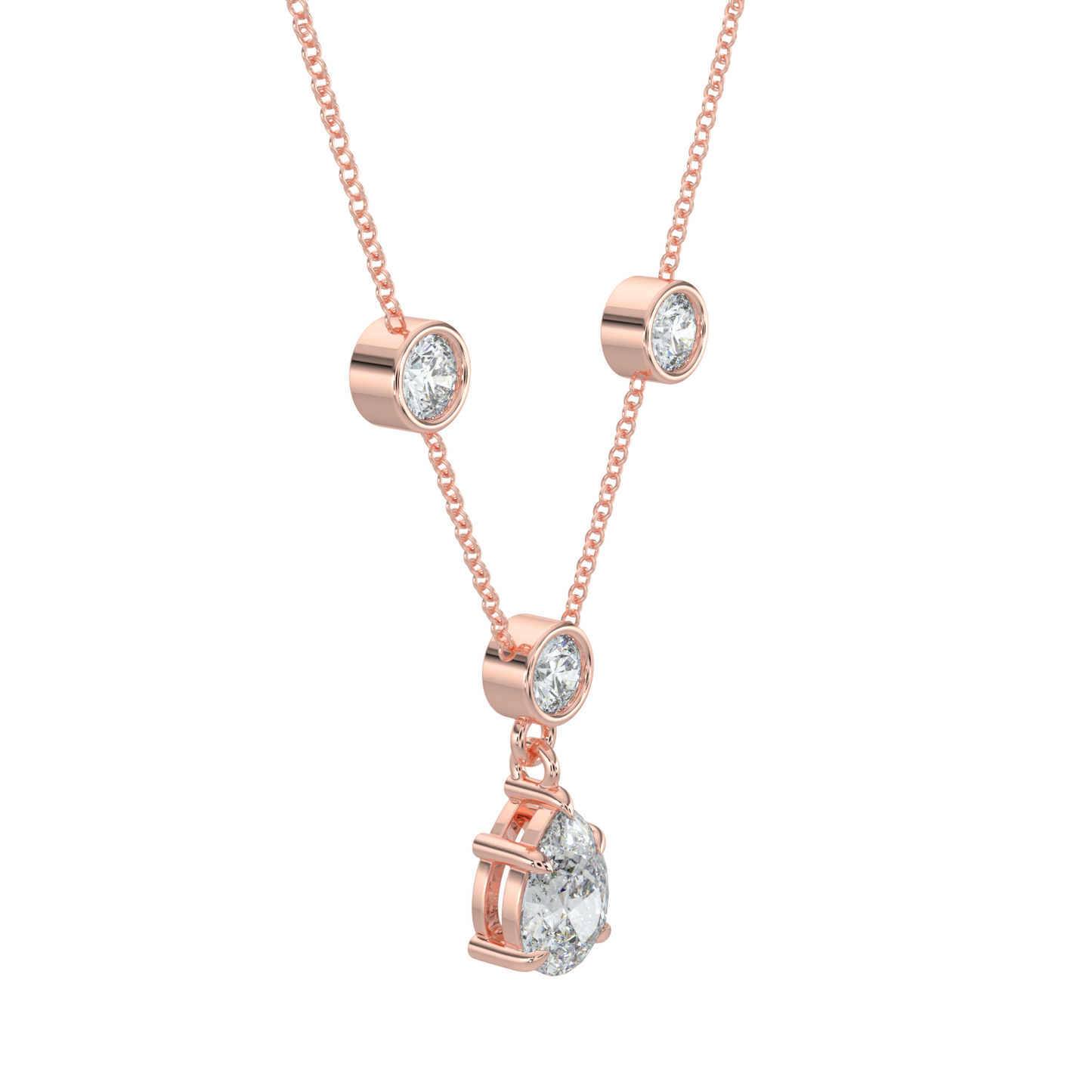 Pear Drop Solitaire Chain Necklace-Rose Gold