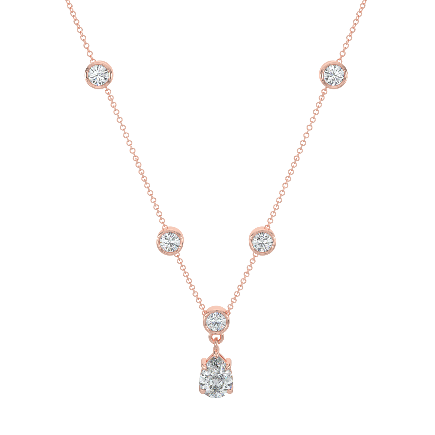 Pear Drop Solitaire Chain Necklace-Rose Gold