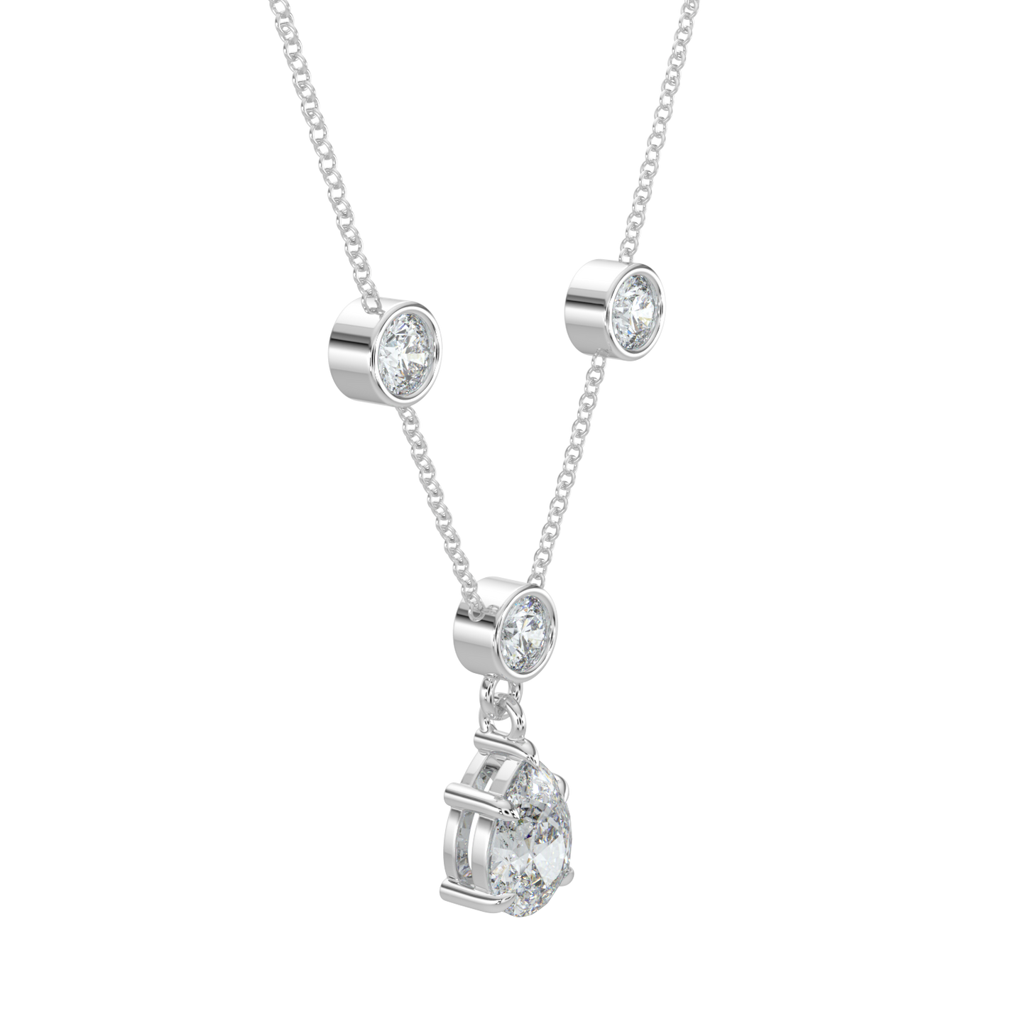 Pear Drop Solitaire Chain Necklace-White Gold